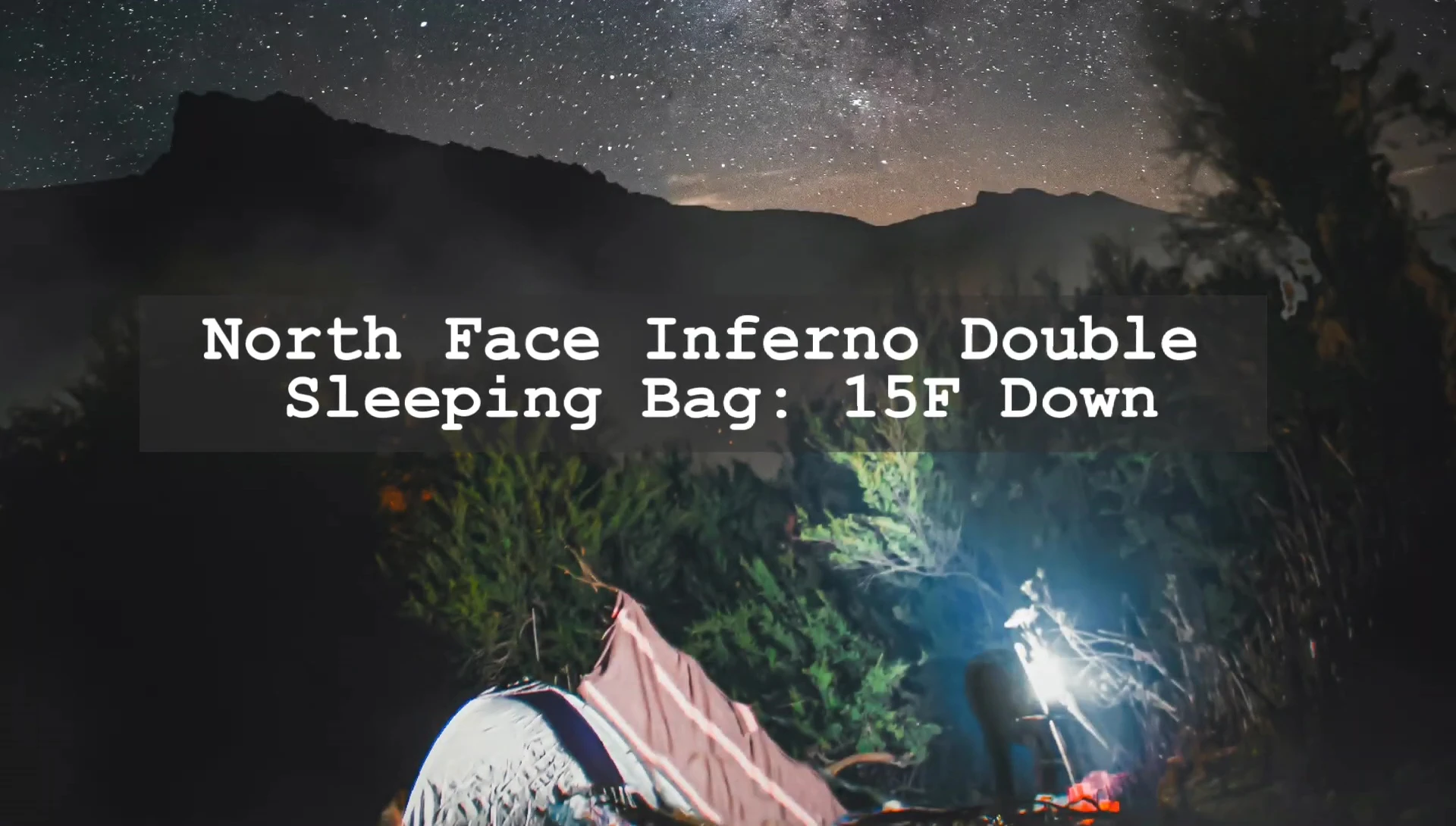The North Face Inferno Double sleeping bag displayed, showcasing its size.