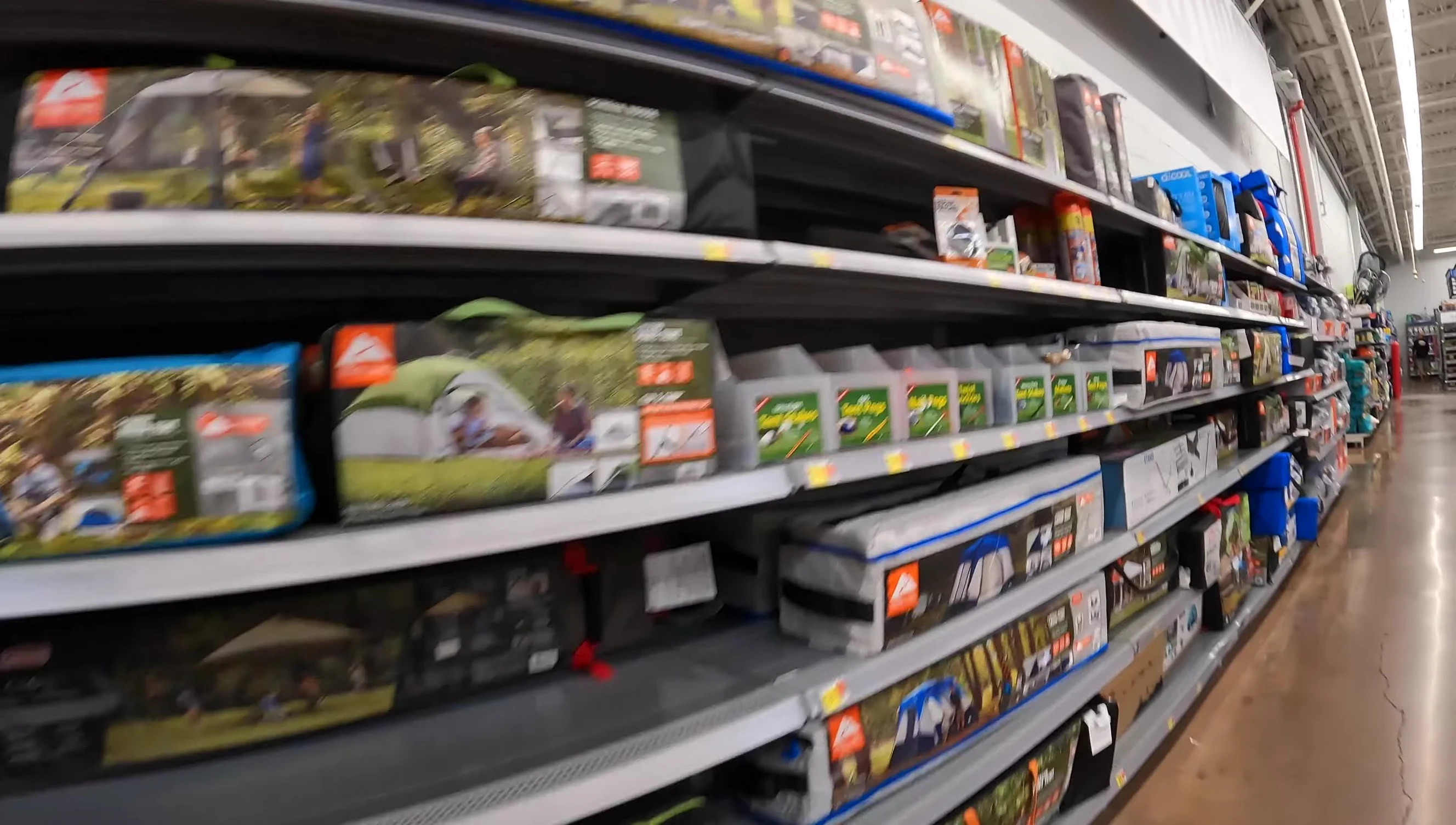 Various tents displayed at Walmart