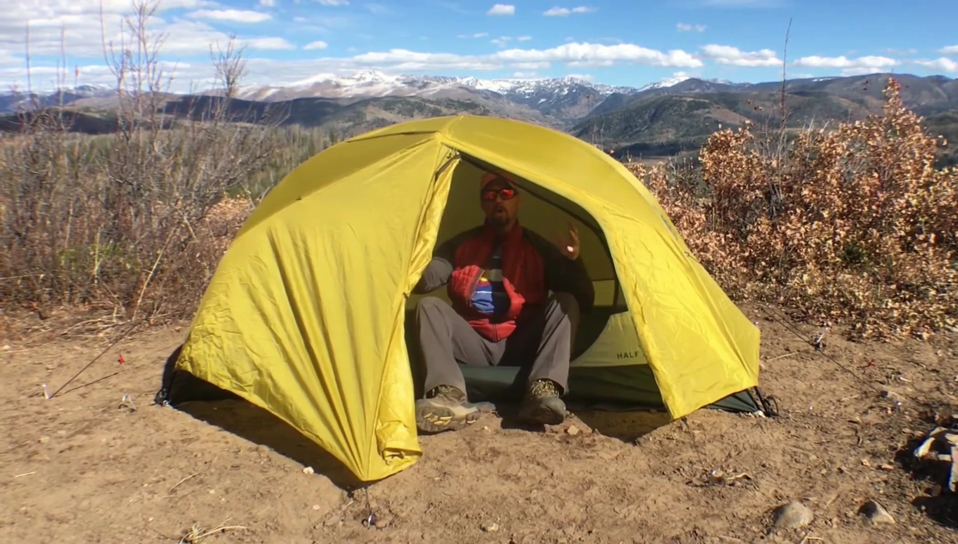 Shot of the wide-opening tent door and gear pocket