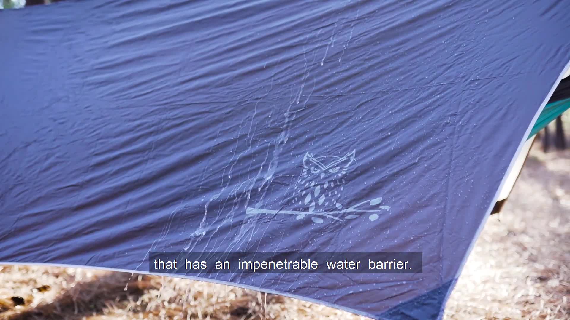 Water beading on the tarp surface