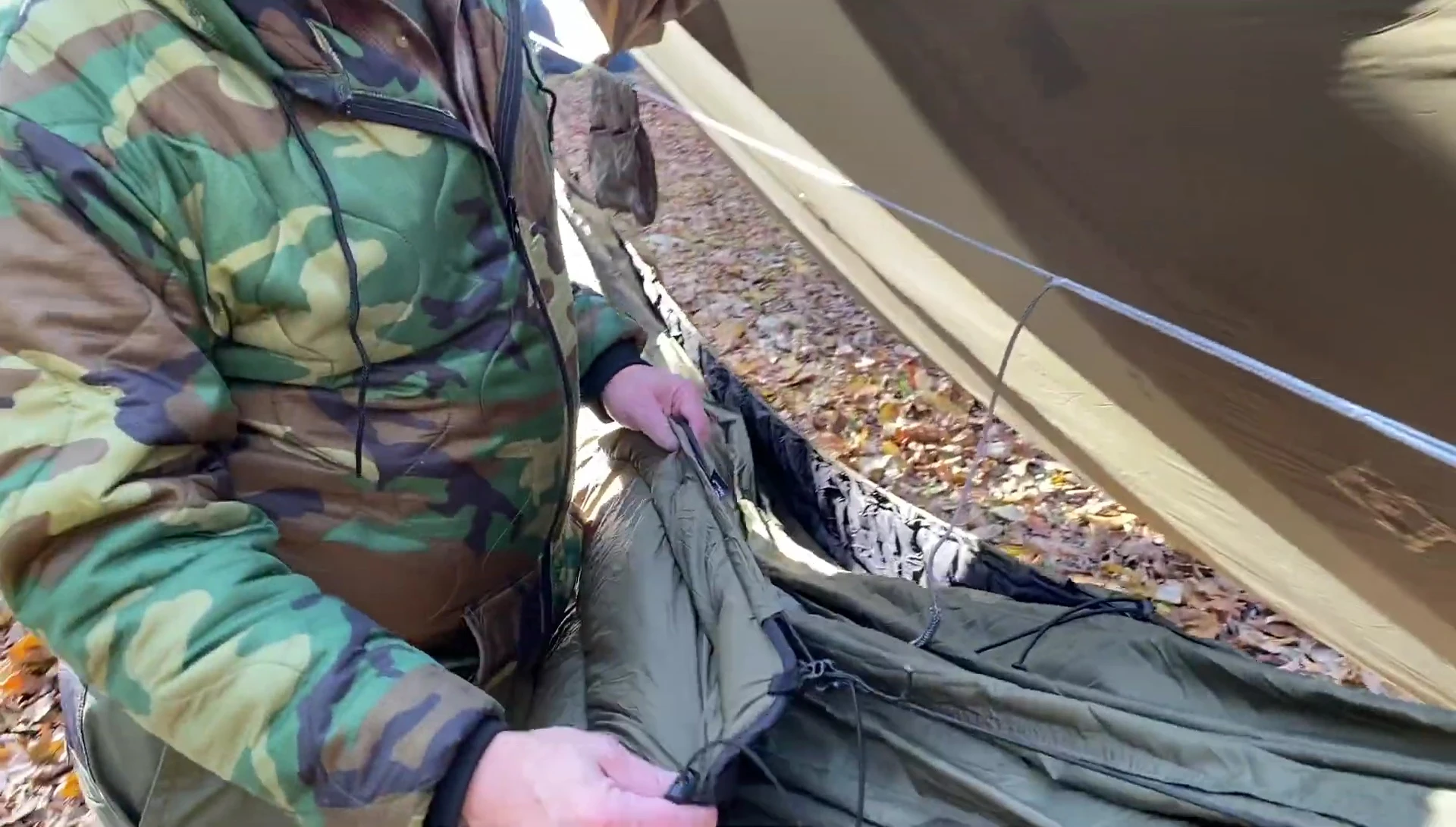 Close-up of the Onewind underquilt showing its features.
