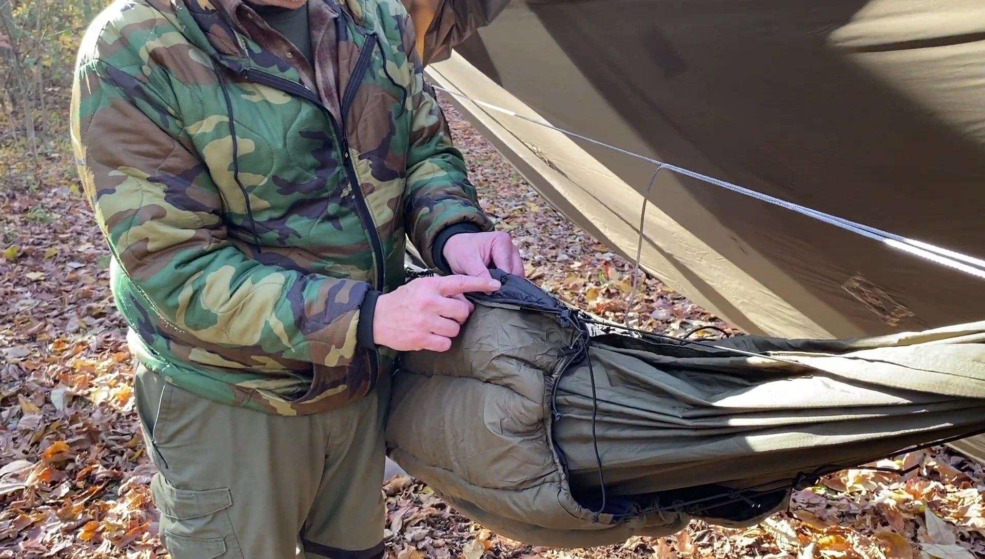 Detail shot highlighting the buttons on the underquilt.