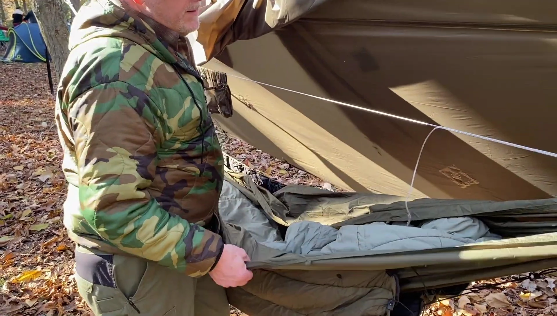 The Onewind hammock displayed, showcasing its size and features.