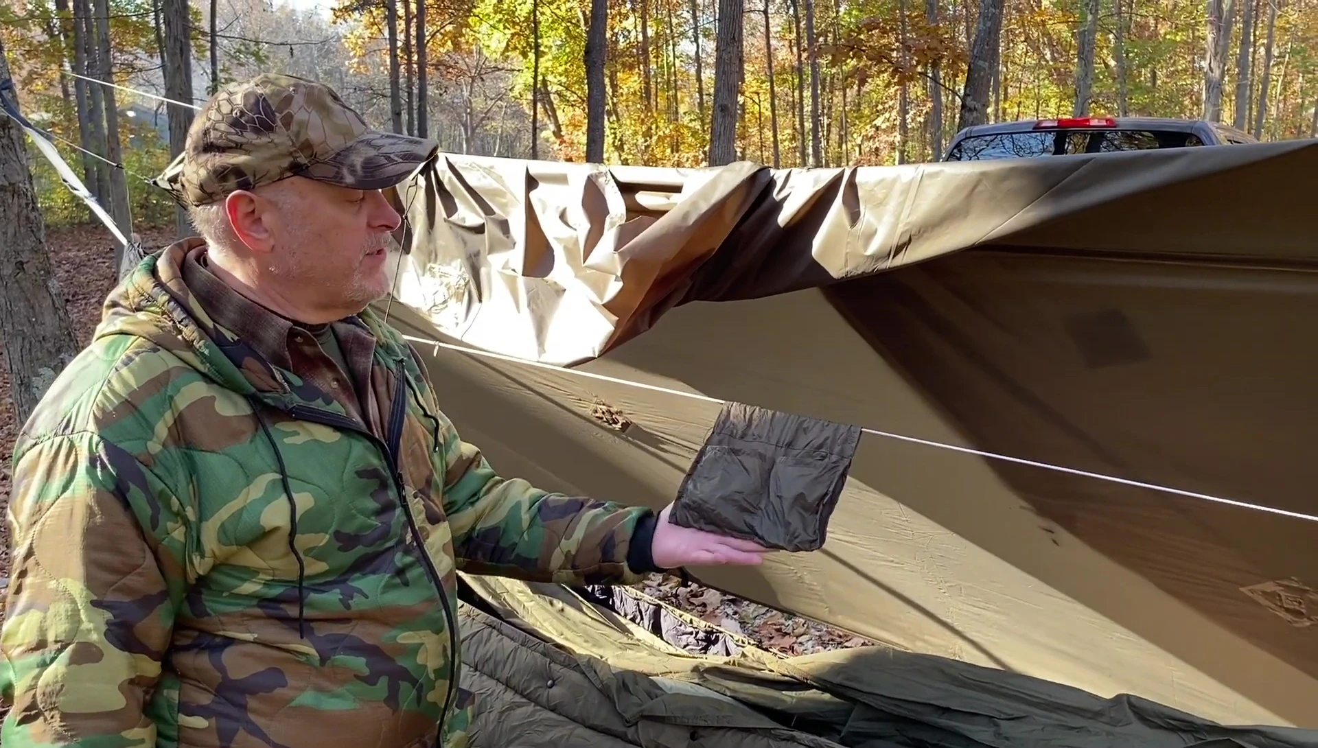 Close-up of the hammock's built-in organizer pocket.