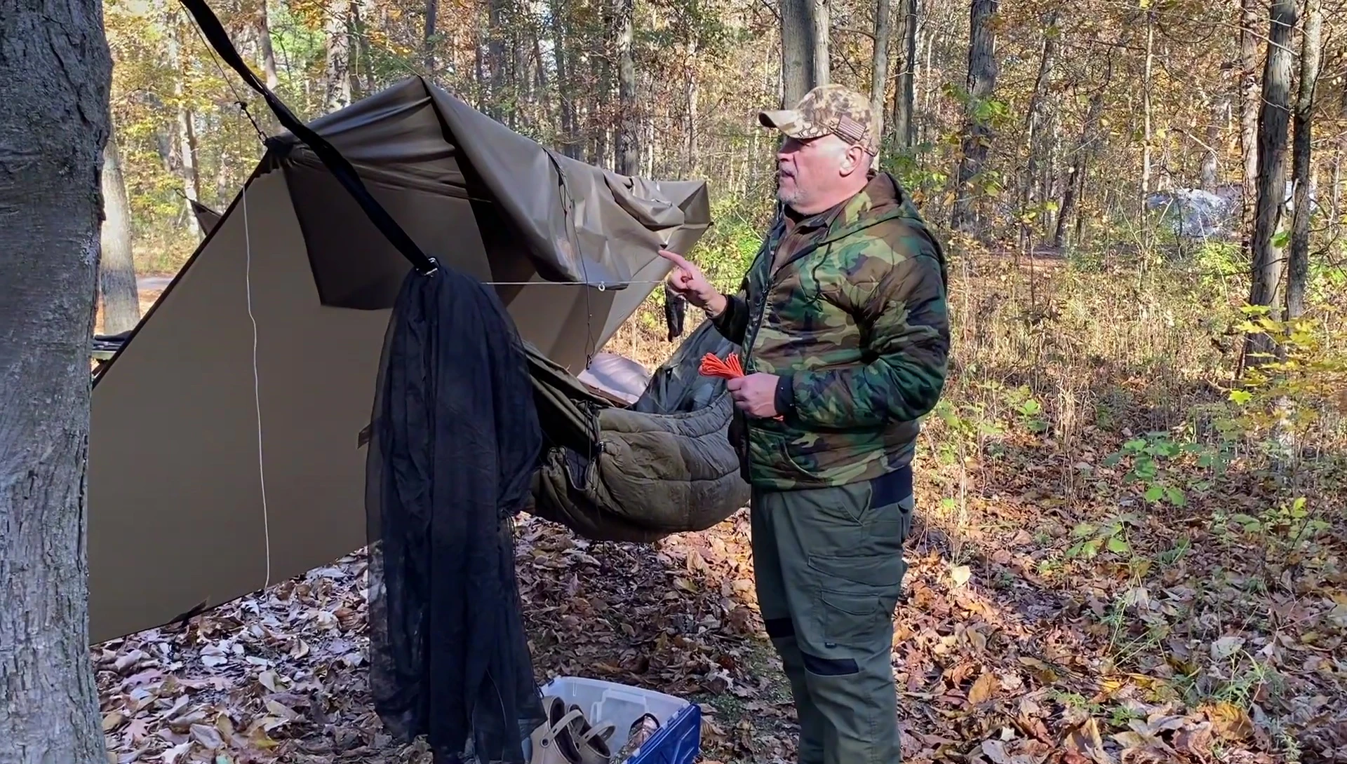 The Onewind tarp unfolded, showing its size and features.