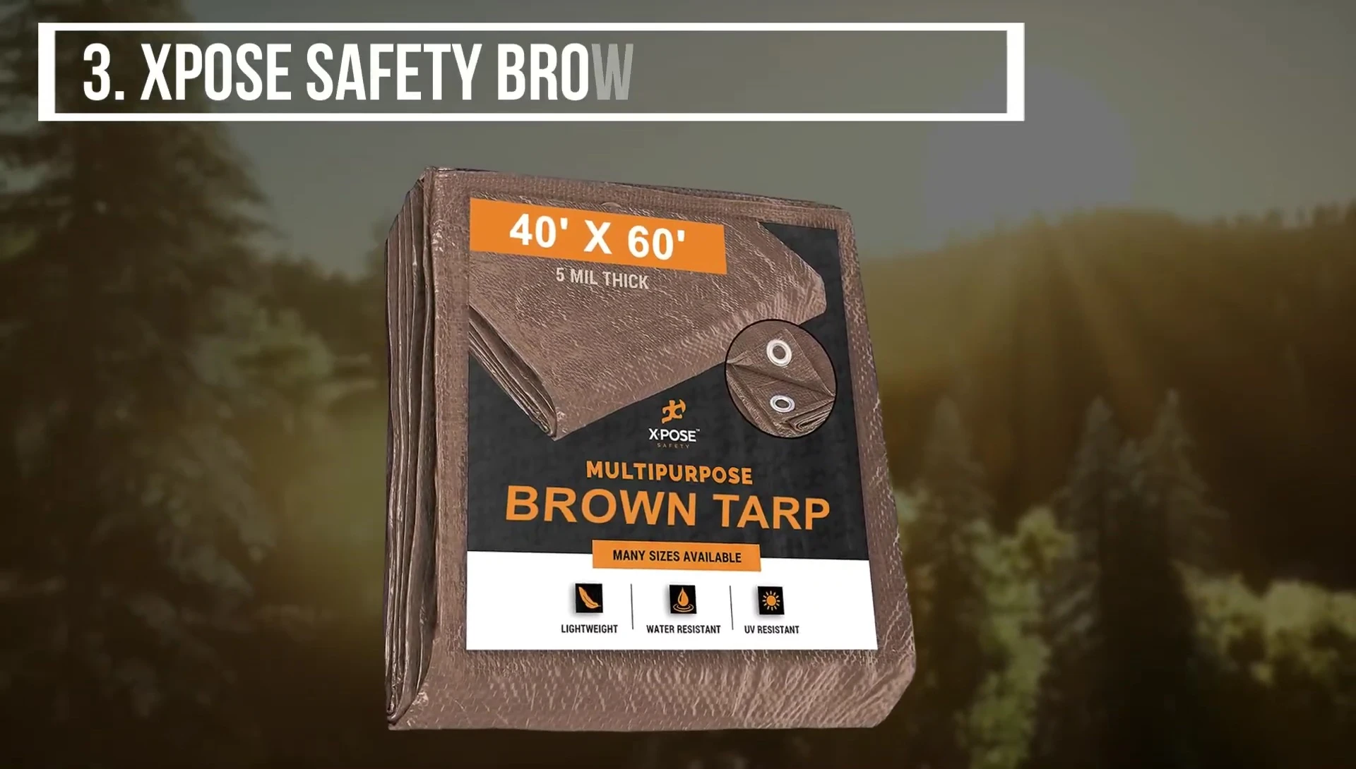 The Expose Safety Brown Poly tarp displayed, highlighting its lightweight nature.