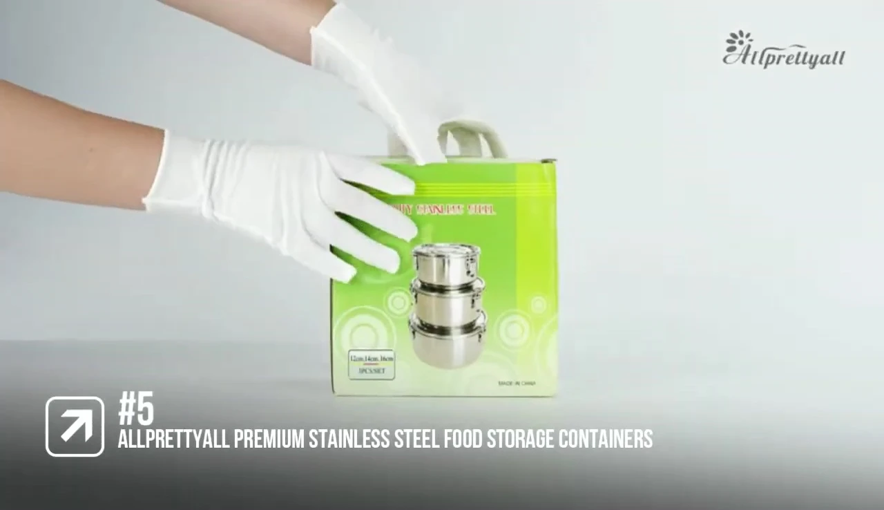 Close-up of the stainless steel containers