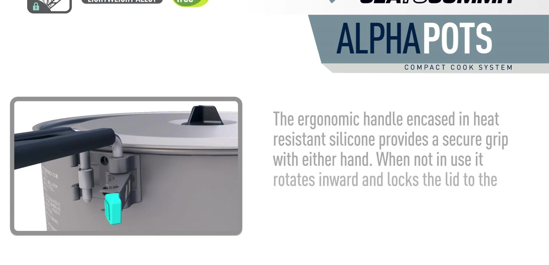 The handle rotating inwards and locking the lid