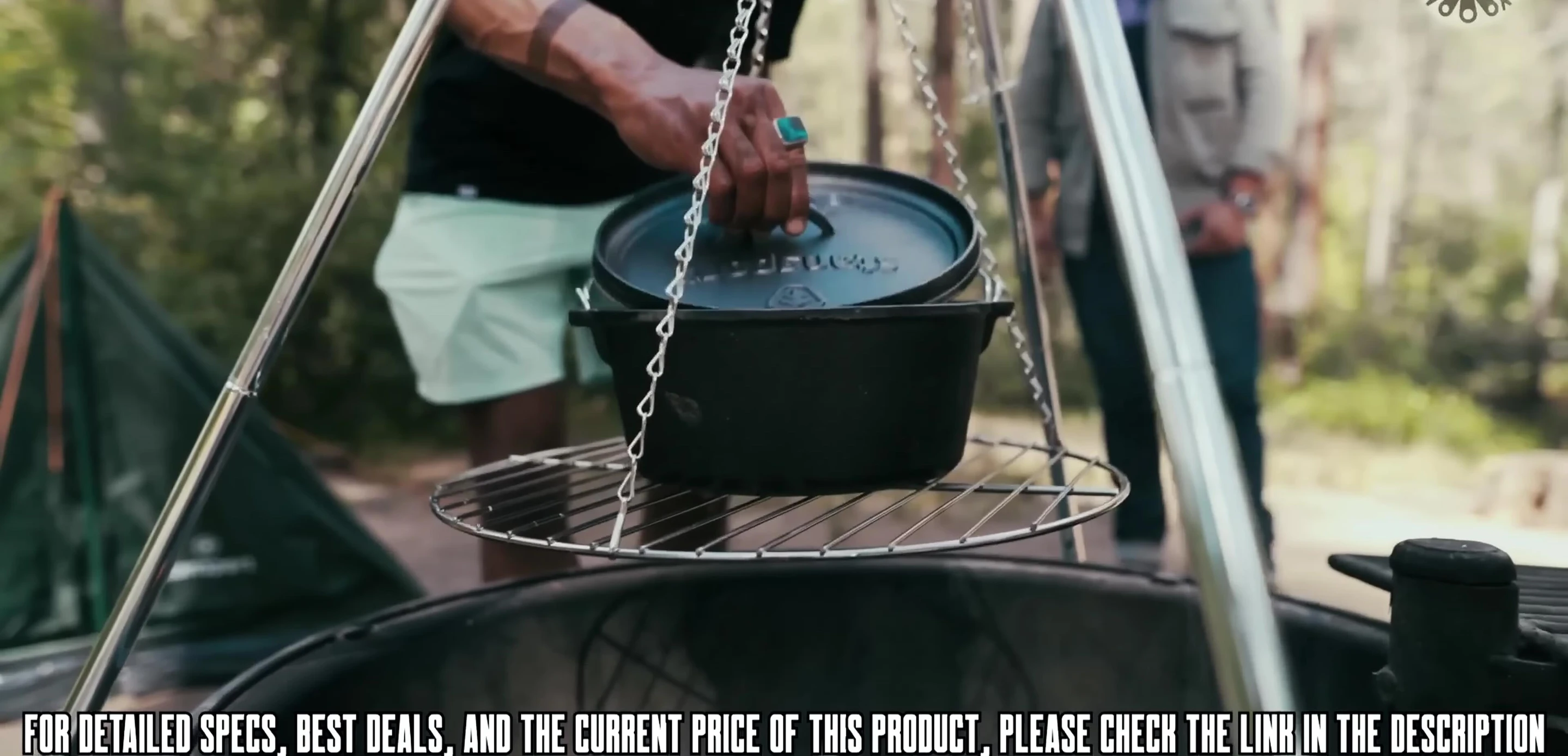 Tripod cooker with a 17-inch grill, demonstrating its compact design