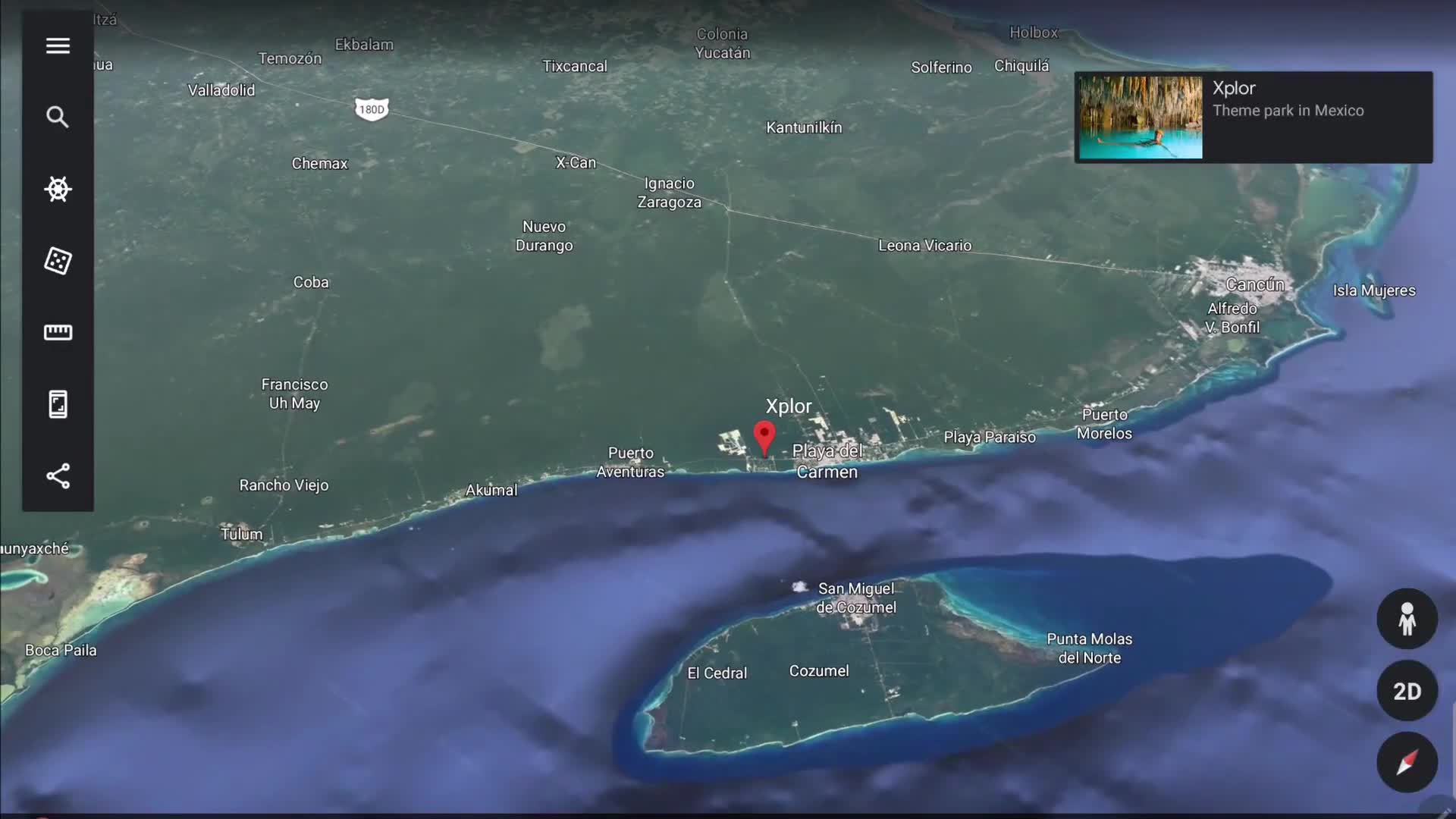 Map showing Xplor Park's location between Cancun and Tulum.