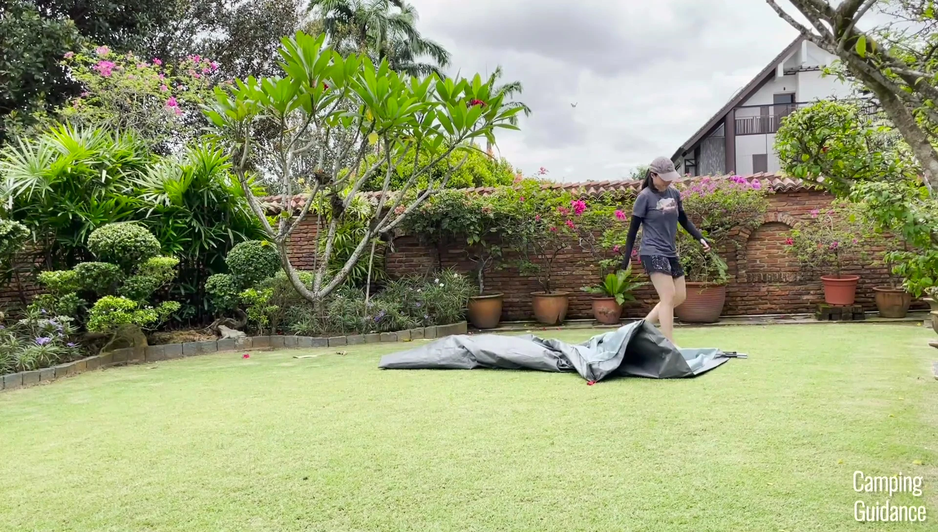 Folding the tent body.