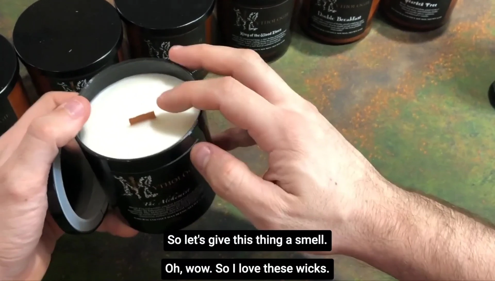 Close-up of the candle's slow-burning wick.