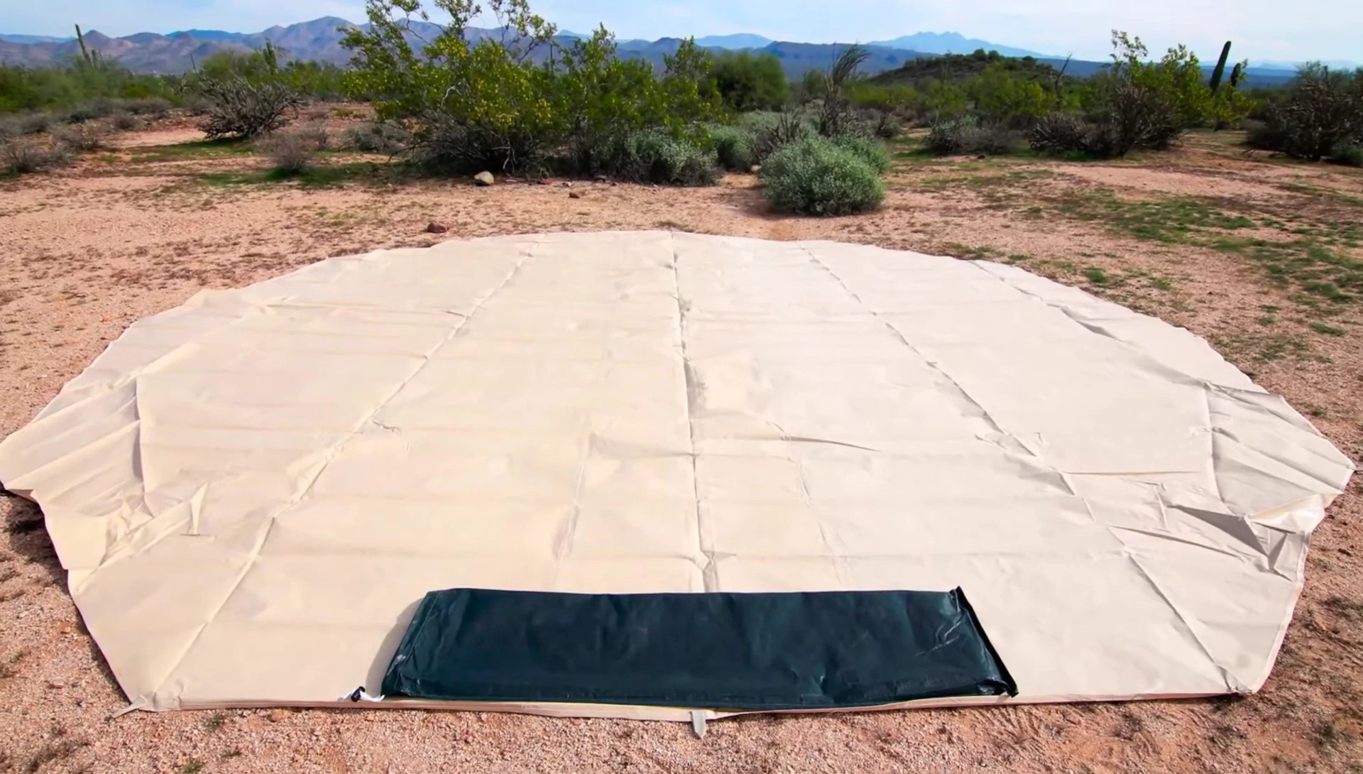 A folded and compact tent footprint.