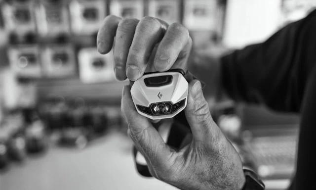 Close-up of the Black Diamond Spot headlamp's power meter.