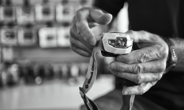 The Black Diamond Spot headlamp demonstrating different light modes.
