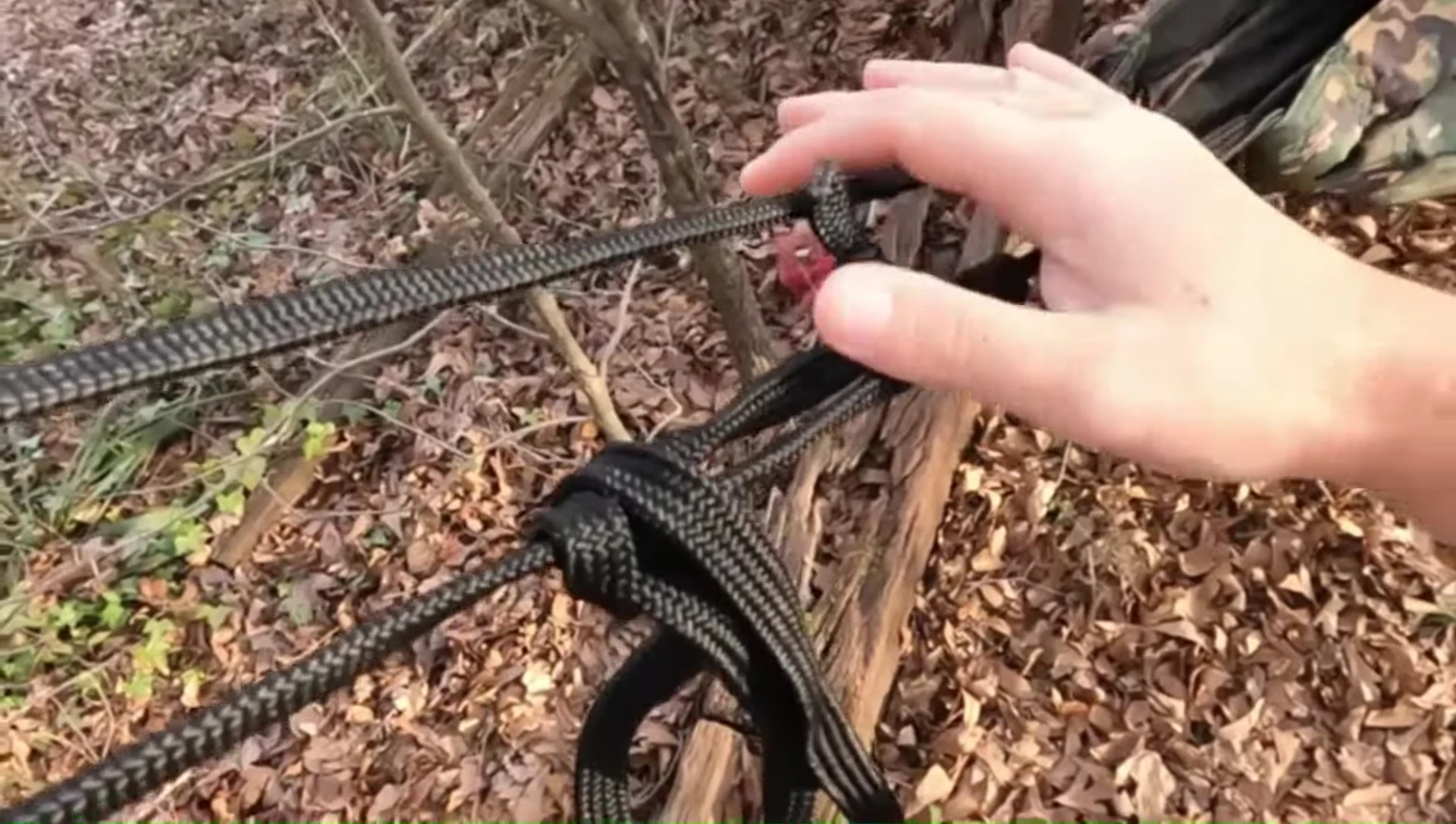 Setting up the hammock using a bowline knot