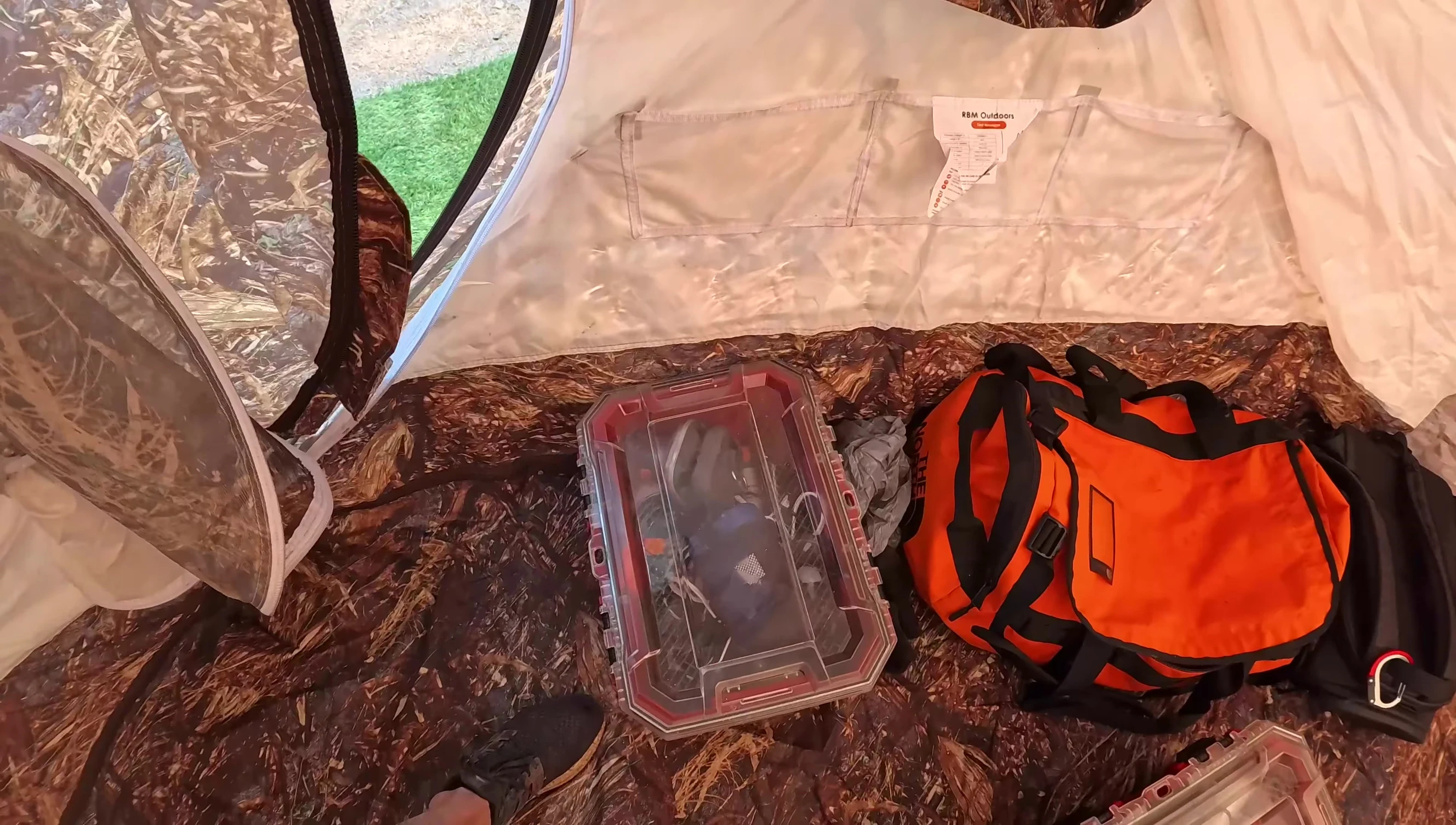 Overview of the King Camp table inside a tent