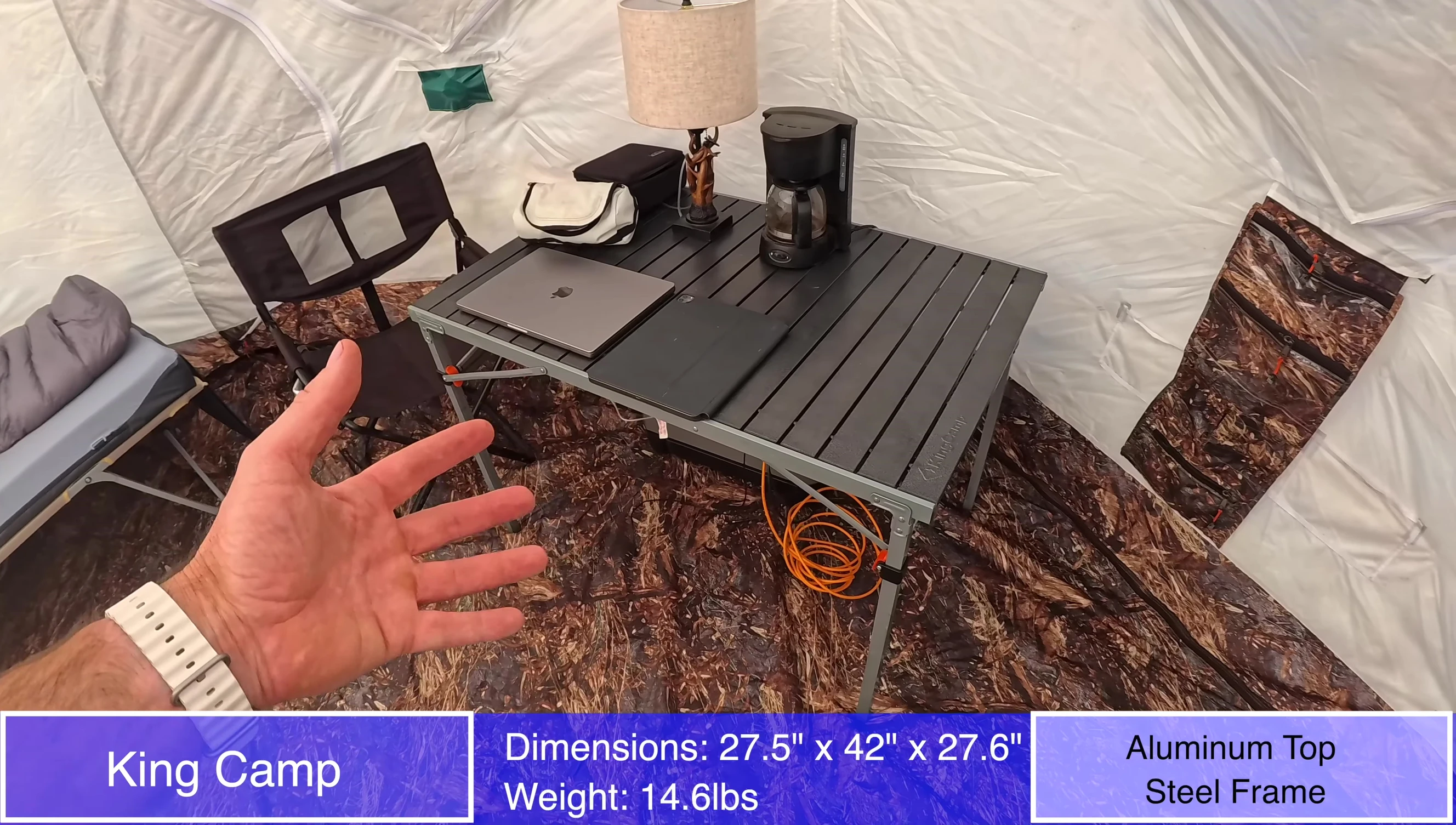 The King Camp table with Starlink set up on it