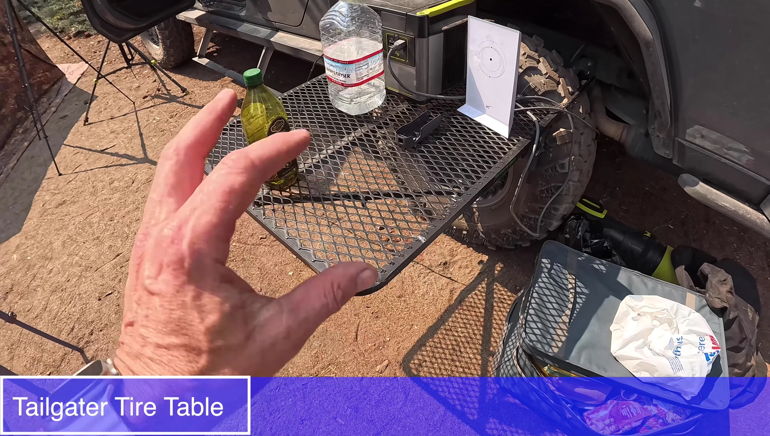 Close-up of the tire table in use during a camping trip
