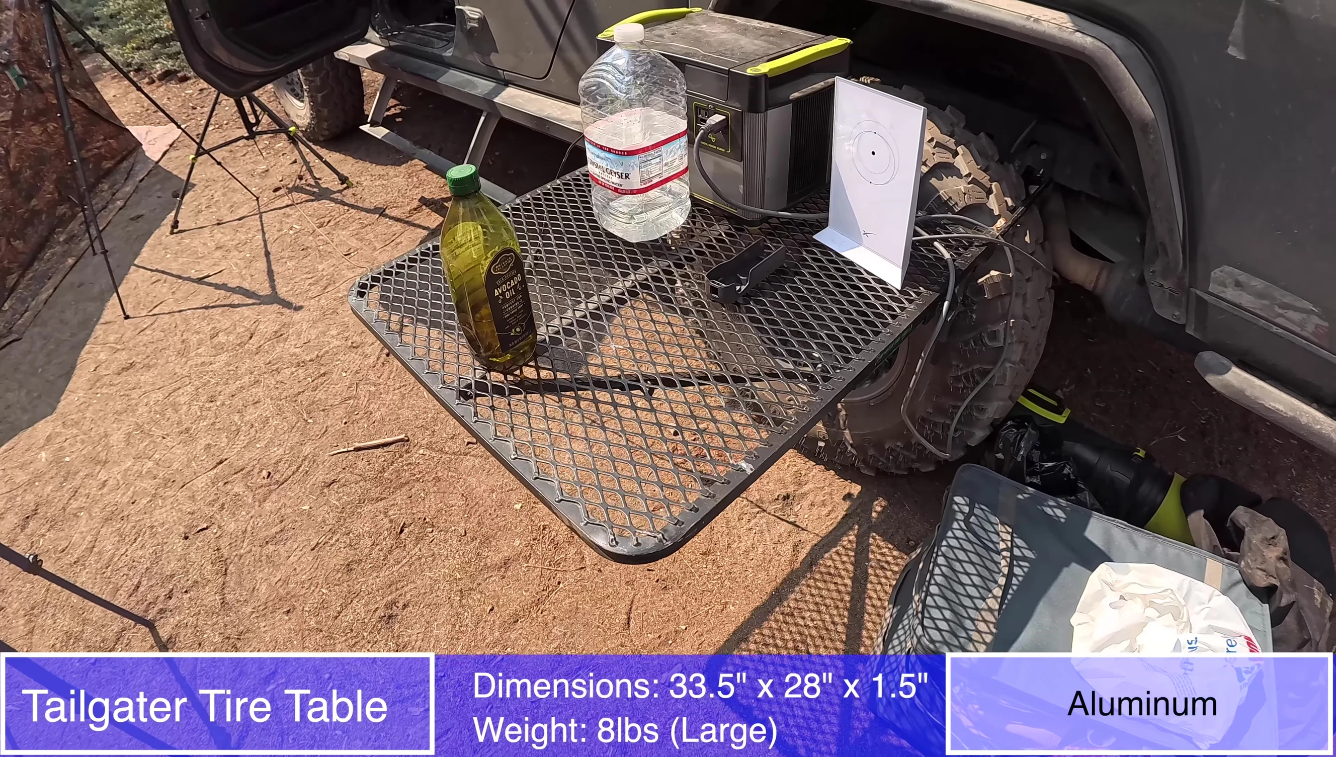 The tire table with Starlink battery set up on top