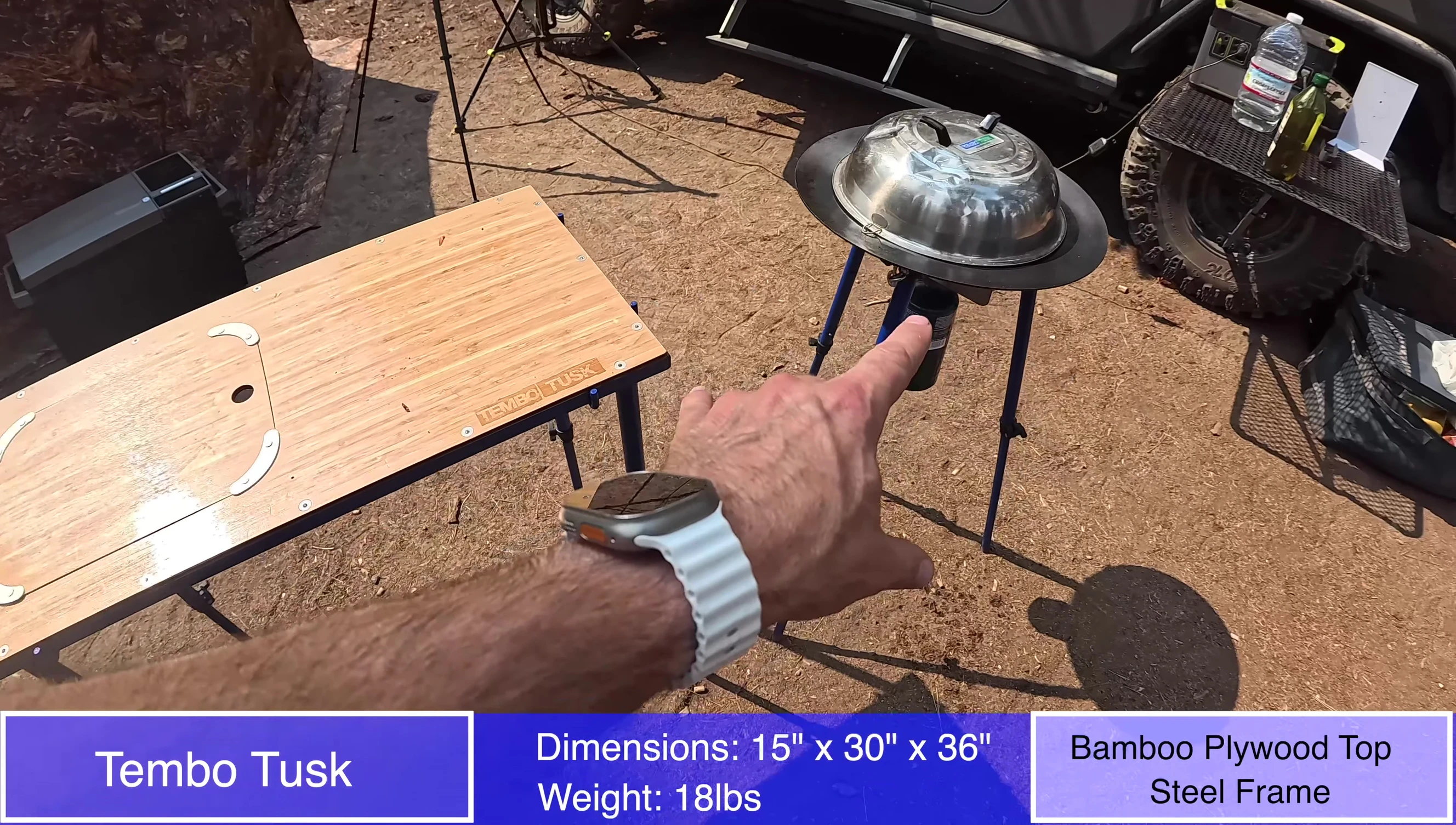 Close-up of the Tempo Test table's adjustable height and integrated sink
