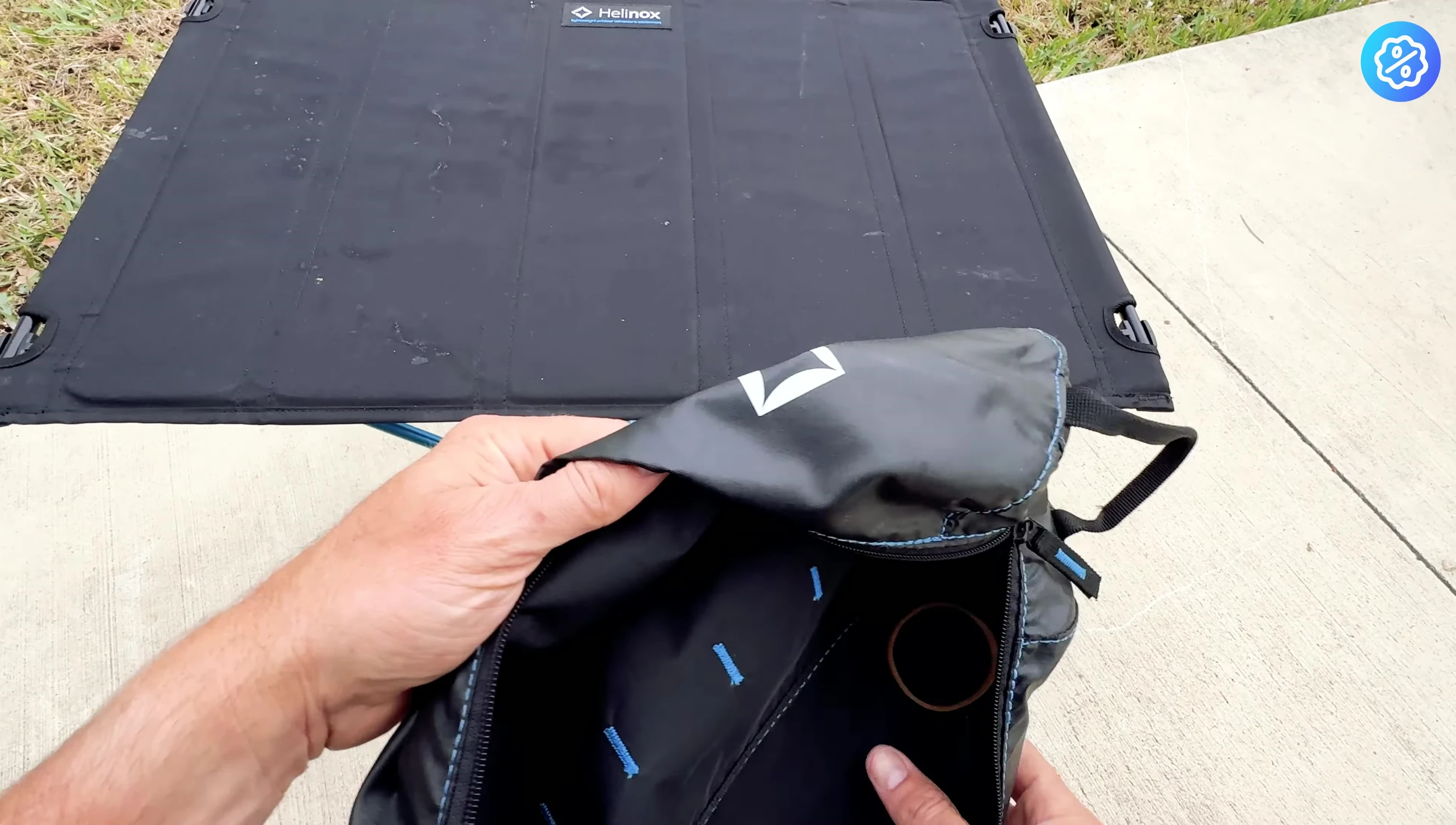 The table neatly stored in its carrying bag