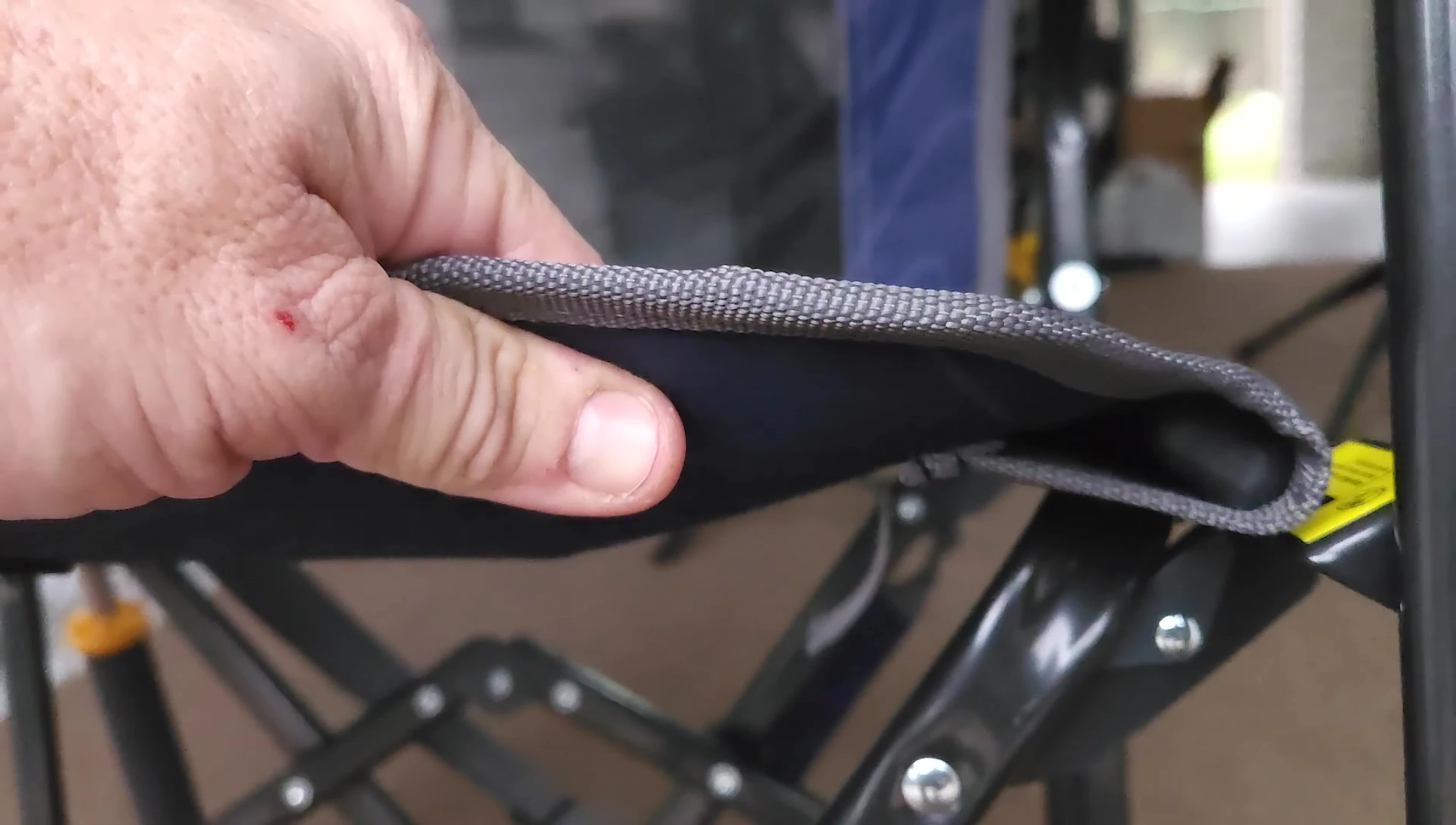 Close-up on the leg support area of the Stowaway Rocker showcasing the comfort