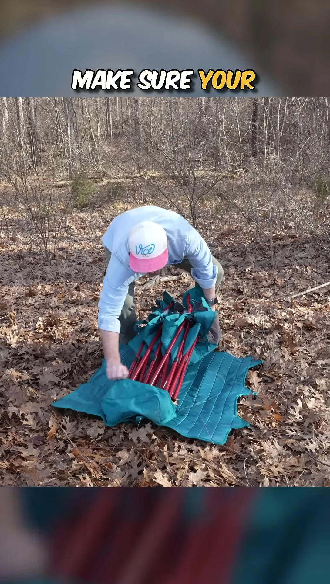 Close up of packing the chair into the bag.