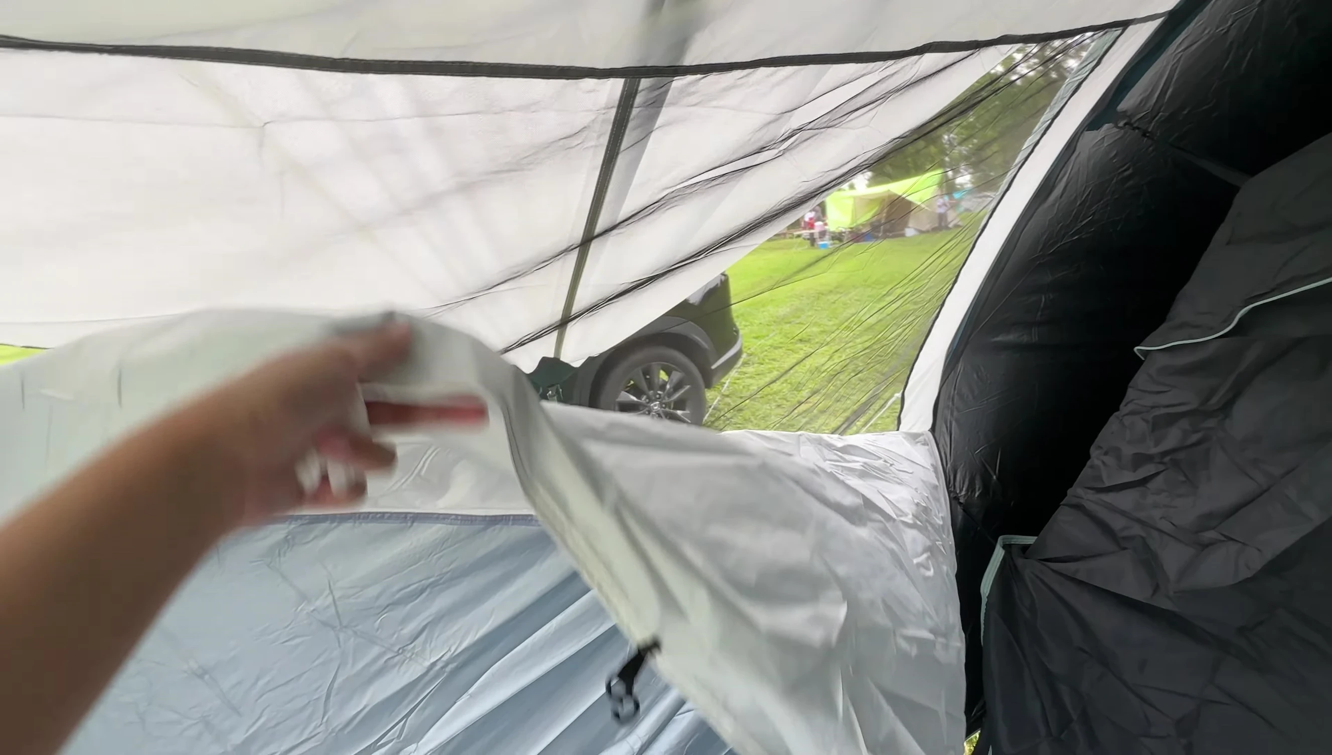 Shot showing the ventilation windows in the tent.
