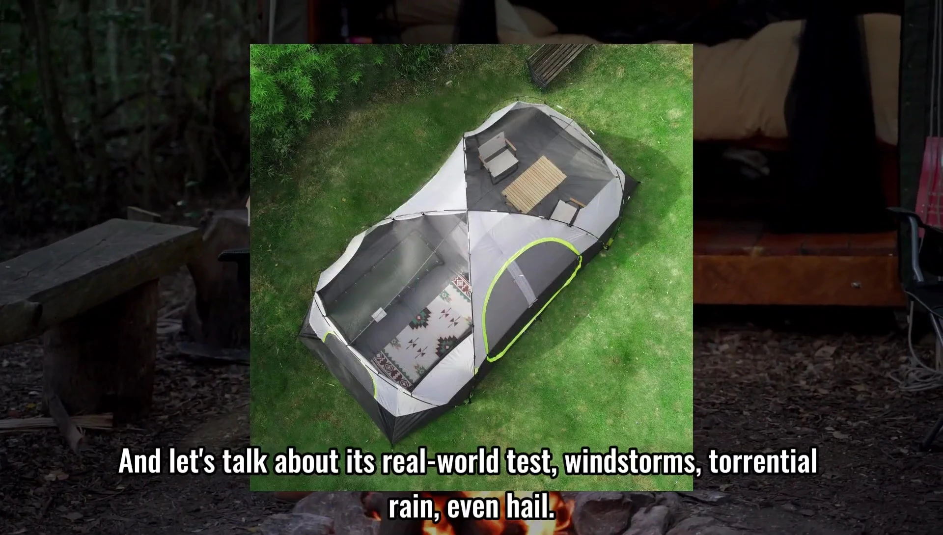 Image showing the tent standing strong in adverse weather conditions.