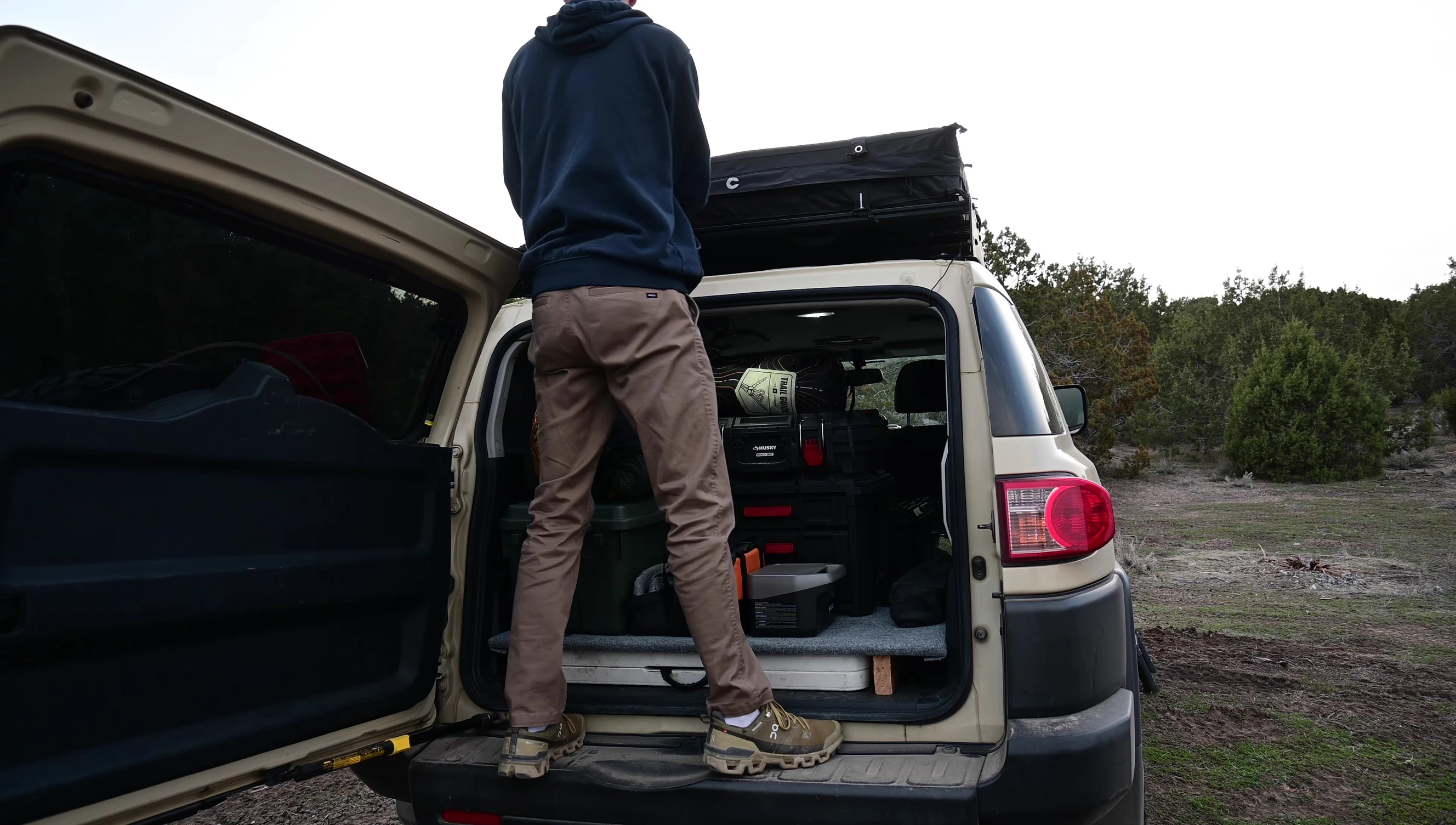 The speaker setting up the tent at 5 Mile Pass.
