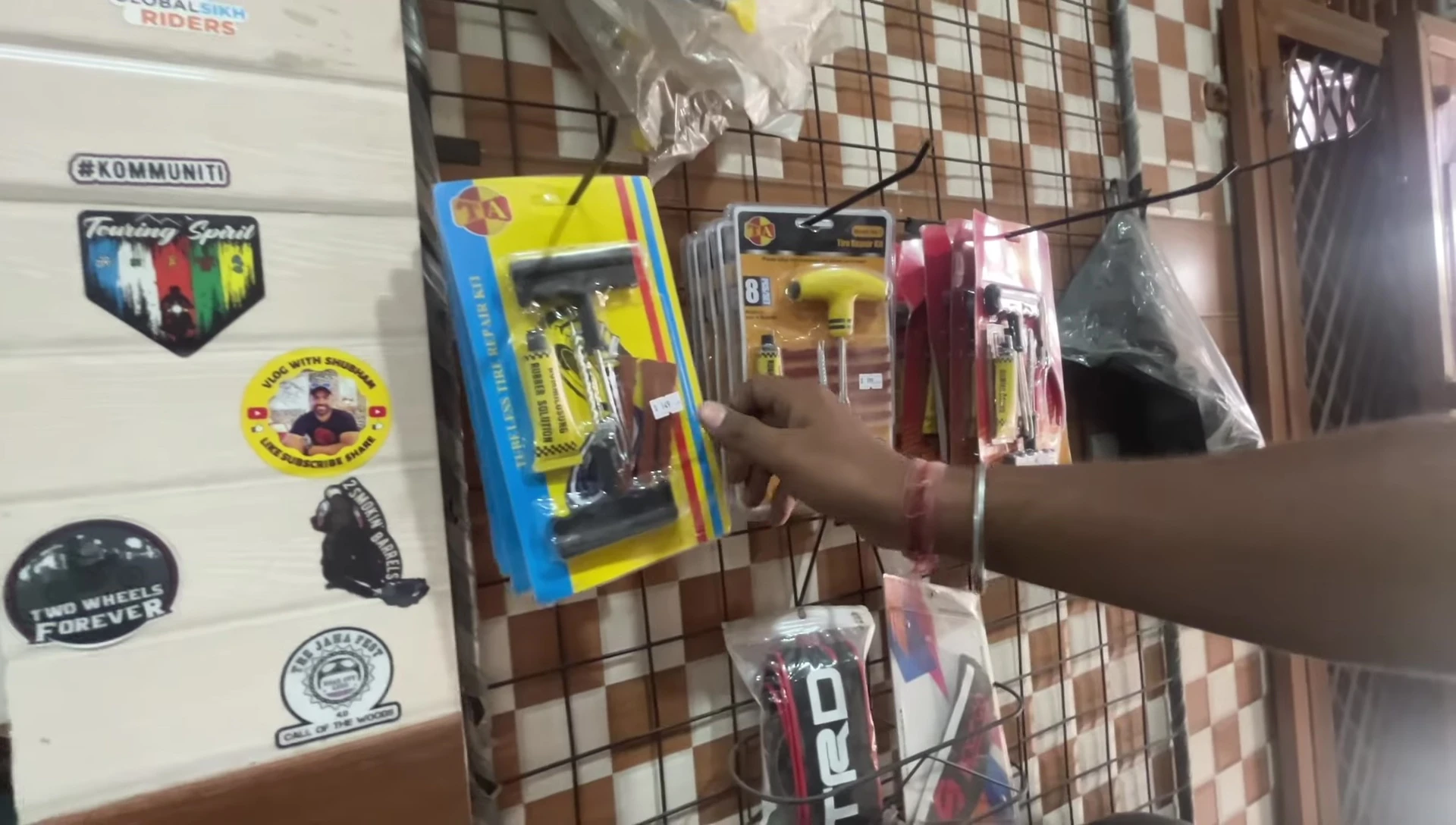 A variety of puncture repair kits for bicycles.