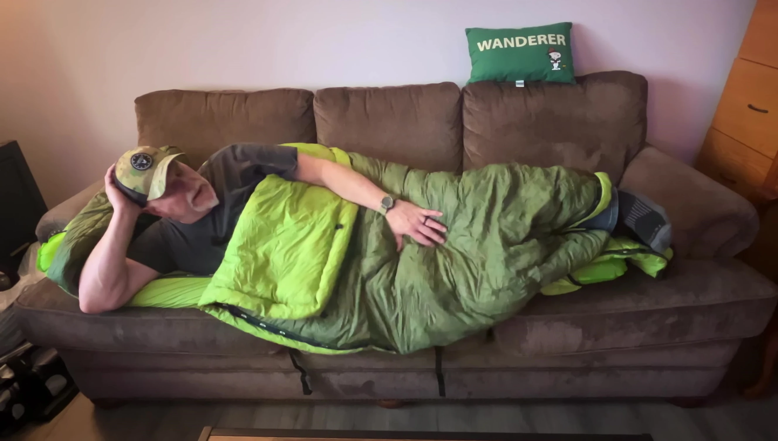 Close-up shot of the sleeping bag's soft inner material.