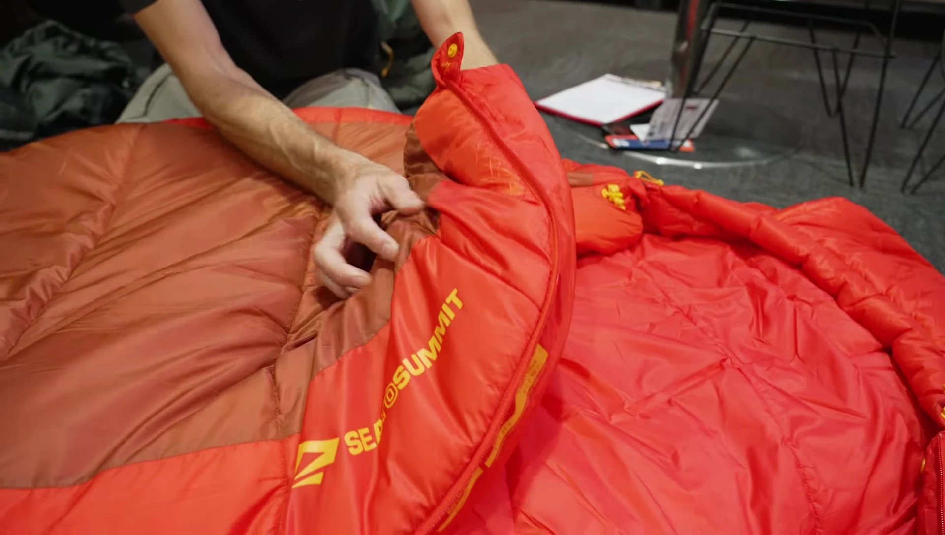 Image showcasing the stitching pattern inside the sleeping bag.