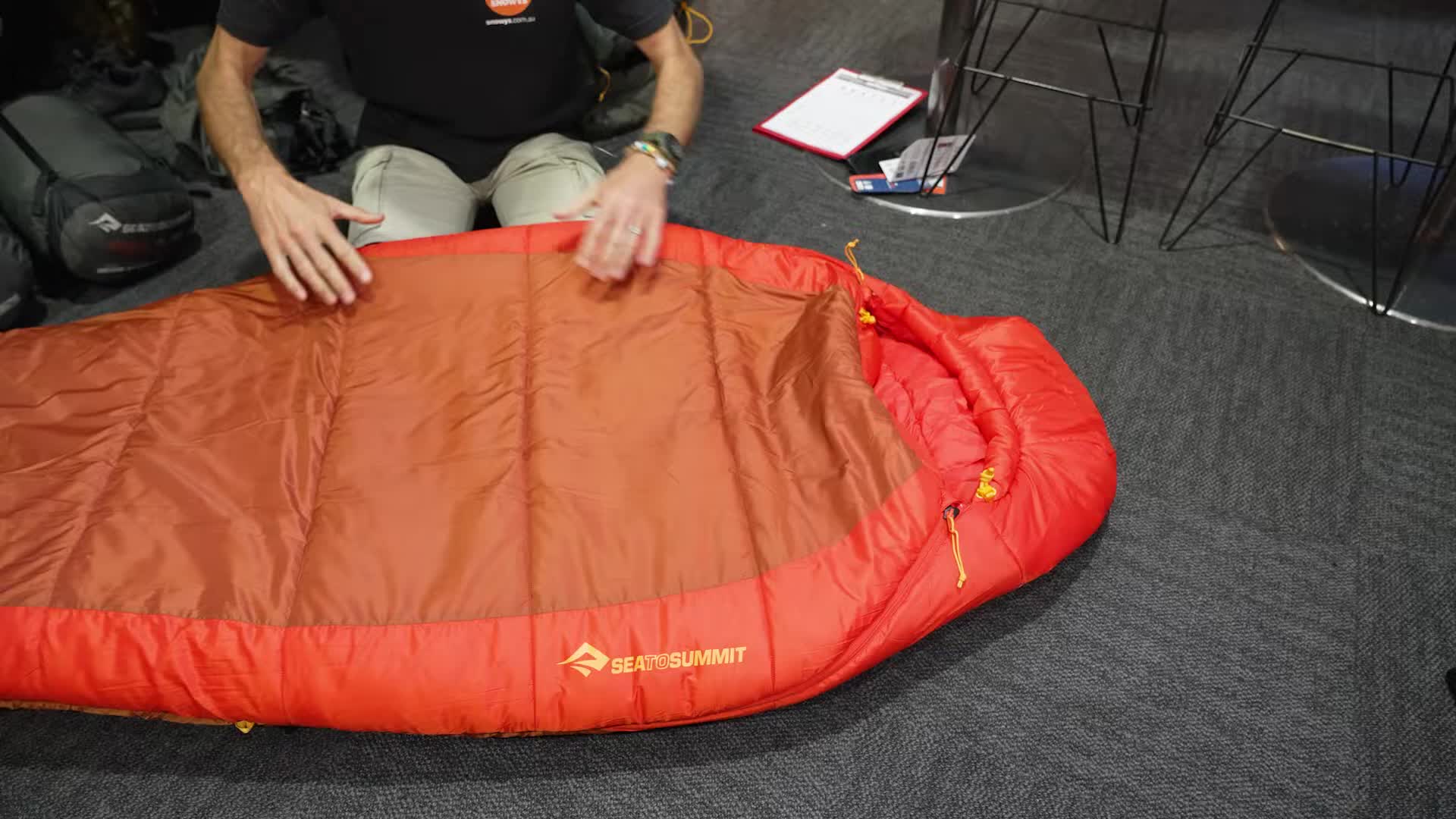 Shot of the sleeping bag showing its tapered shape and roomy footbox.