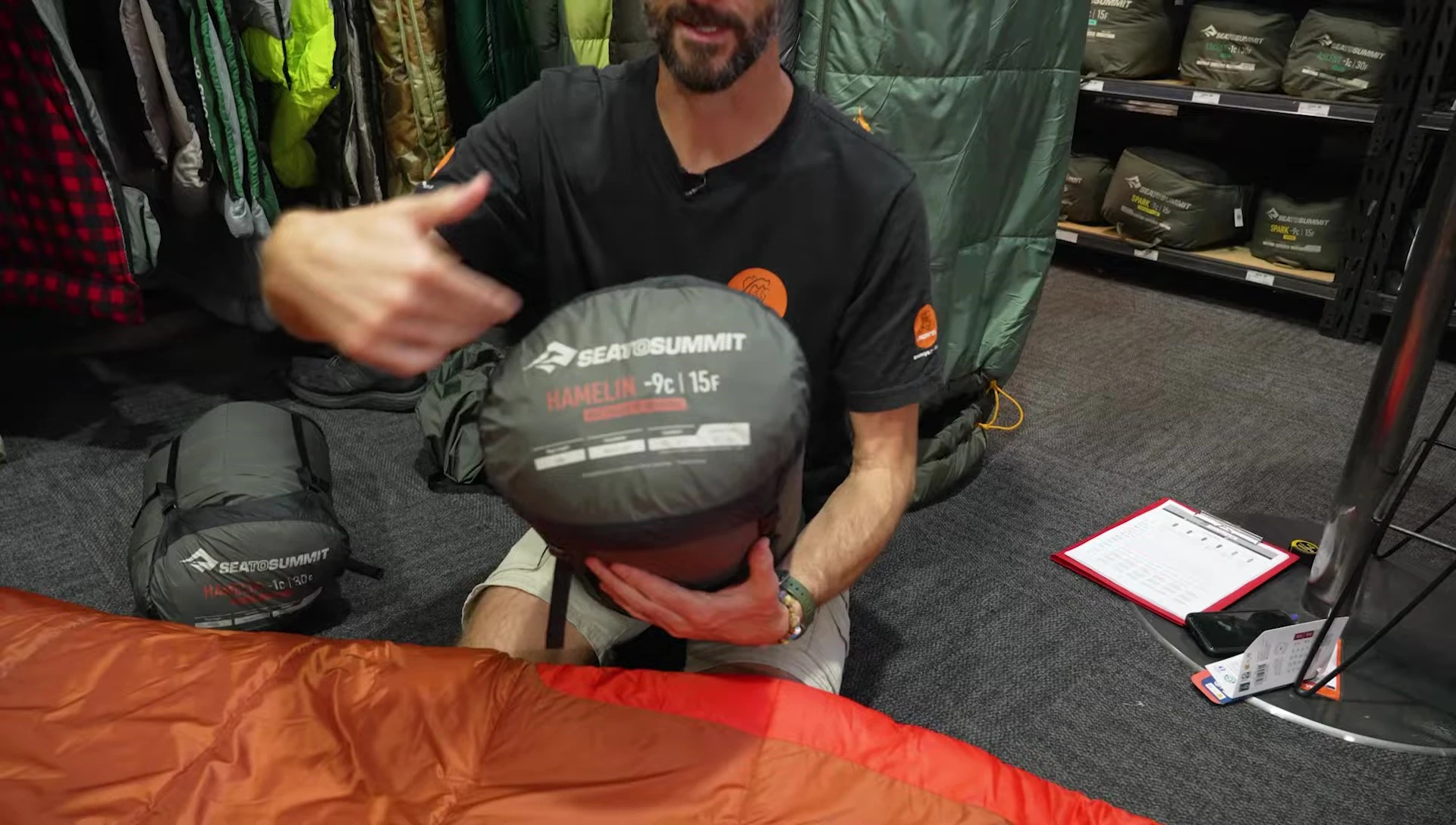 Close-up showing the oblong shape of the sleeping bag.