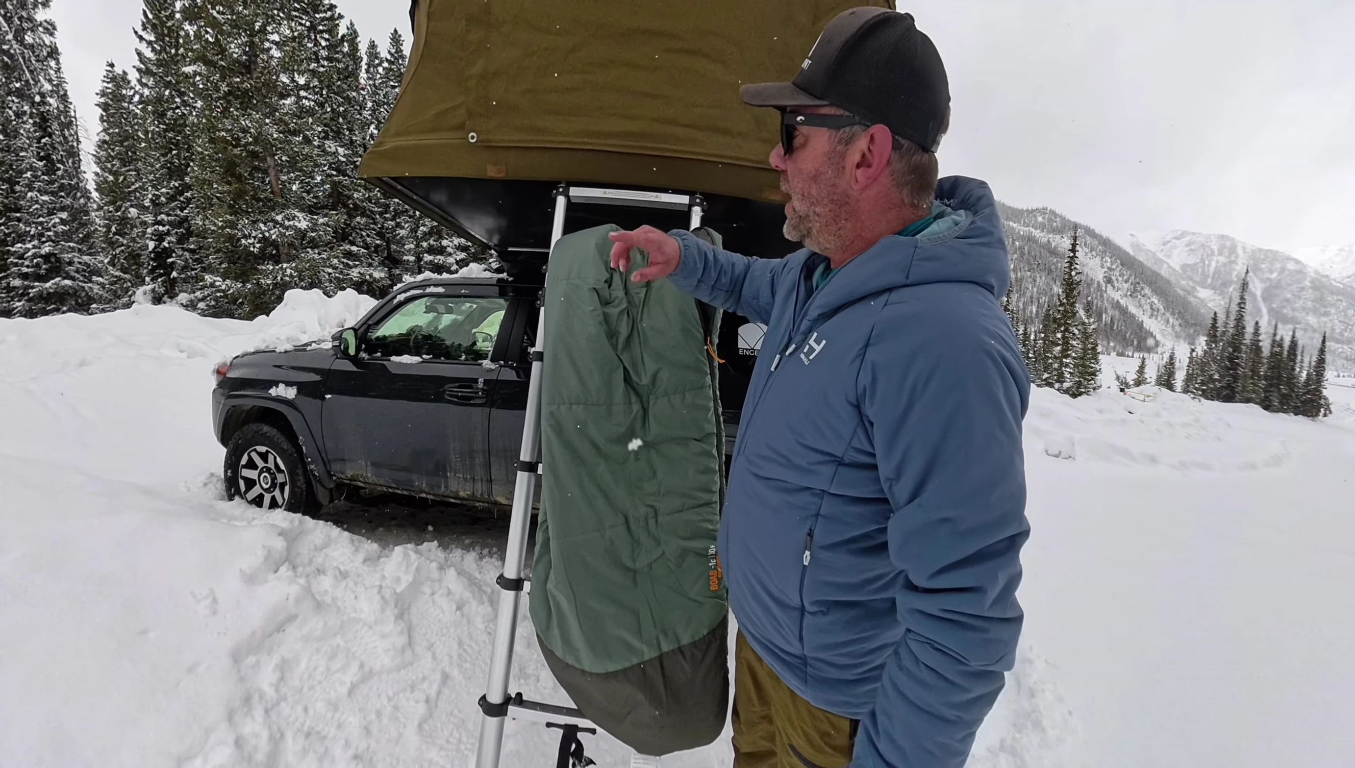 Close-up of the sleeping bag showing condensation.