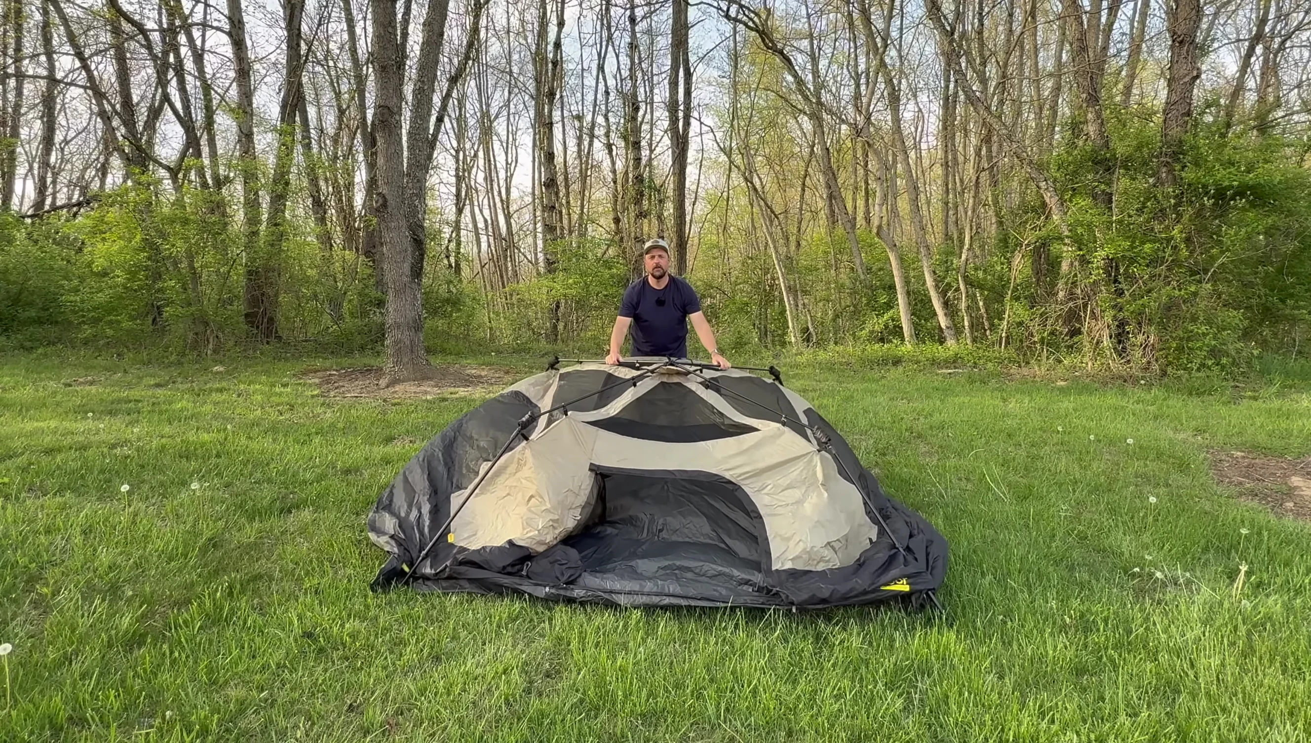 The tent standing, showing the ease of setup