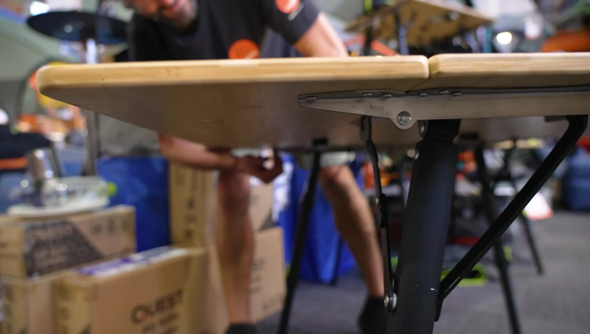 The extra-large table with sides extended, showing its large surface area.