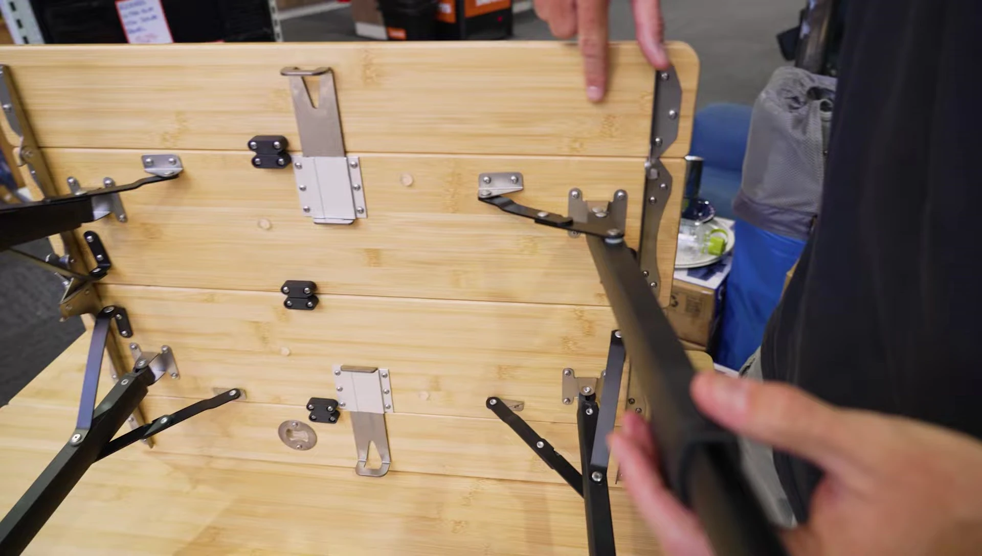 Close-up of the bamboo tabletop.