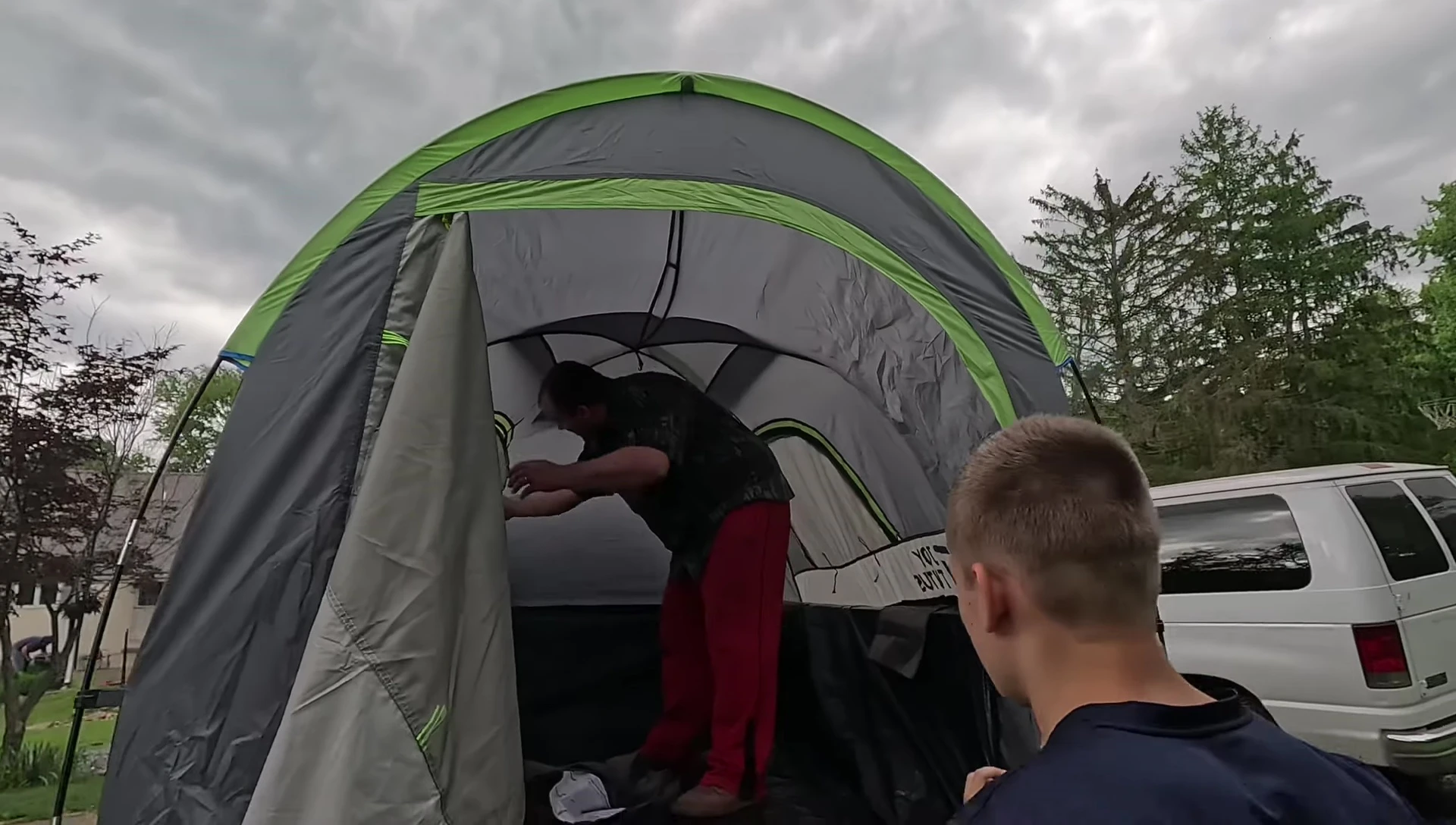 Showing the ventilation windows on the tent.
