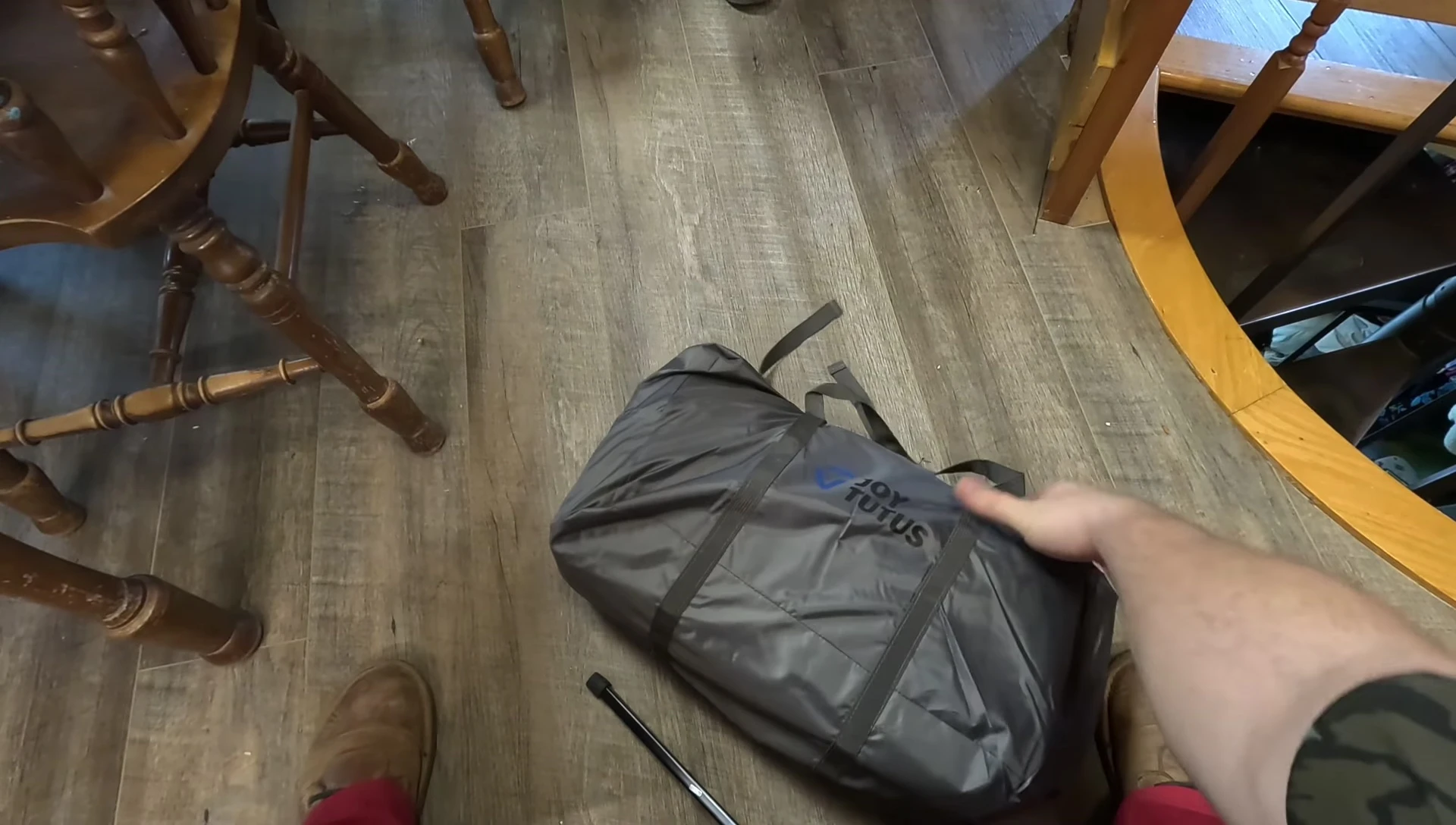 The Joy Tutus tent in its protective satchel.