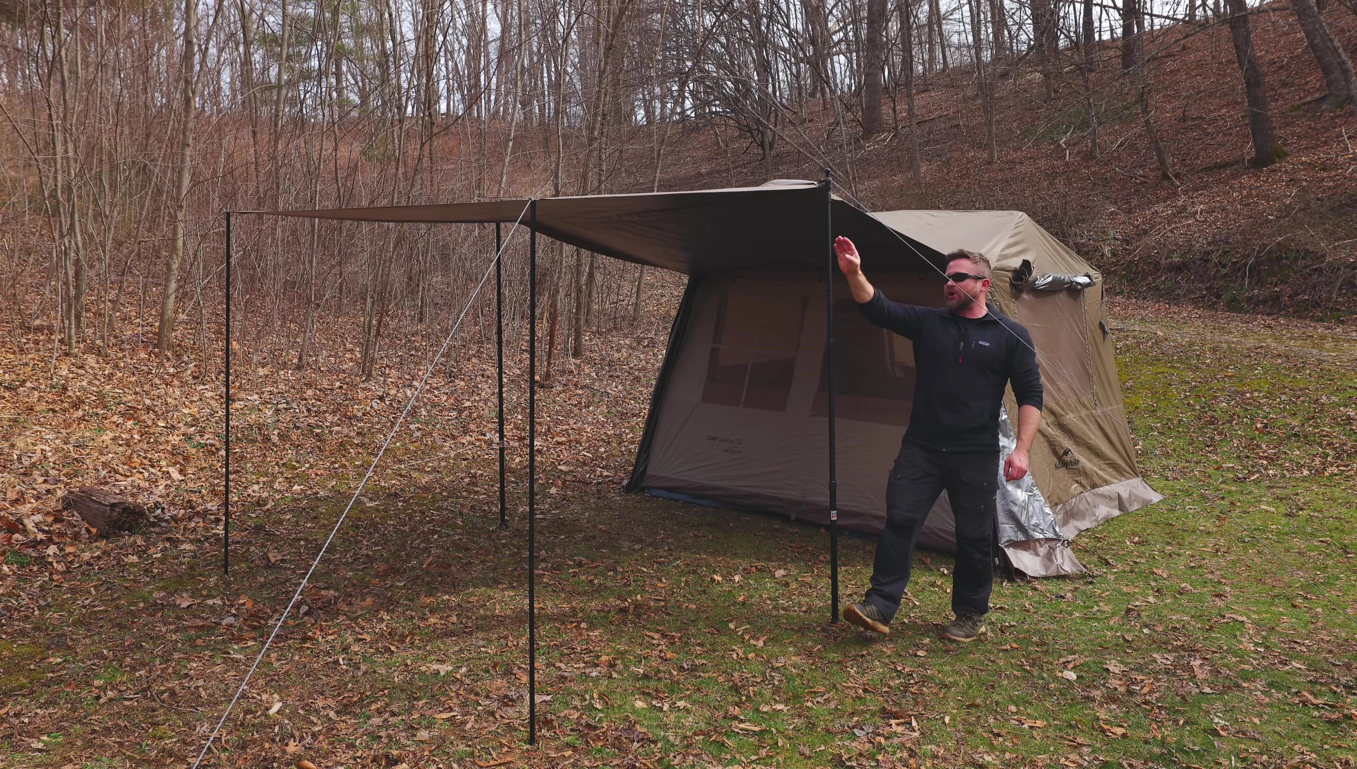 The large double awning of the tent.
