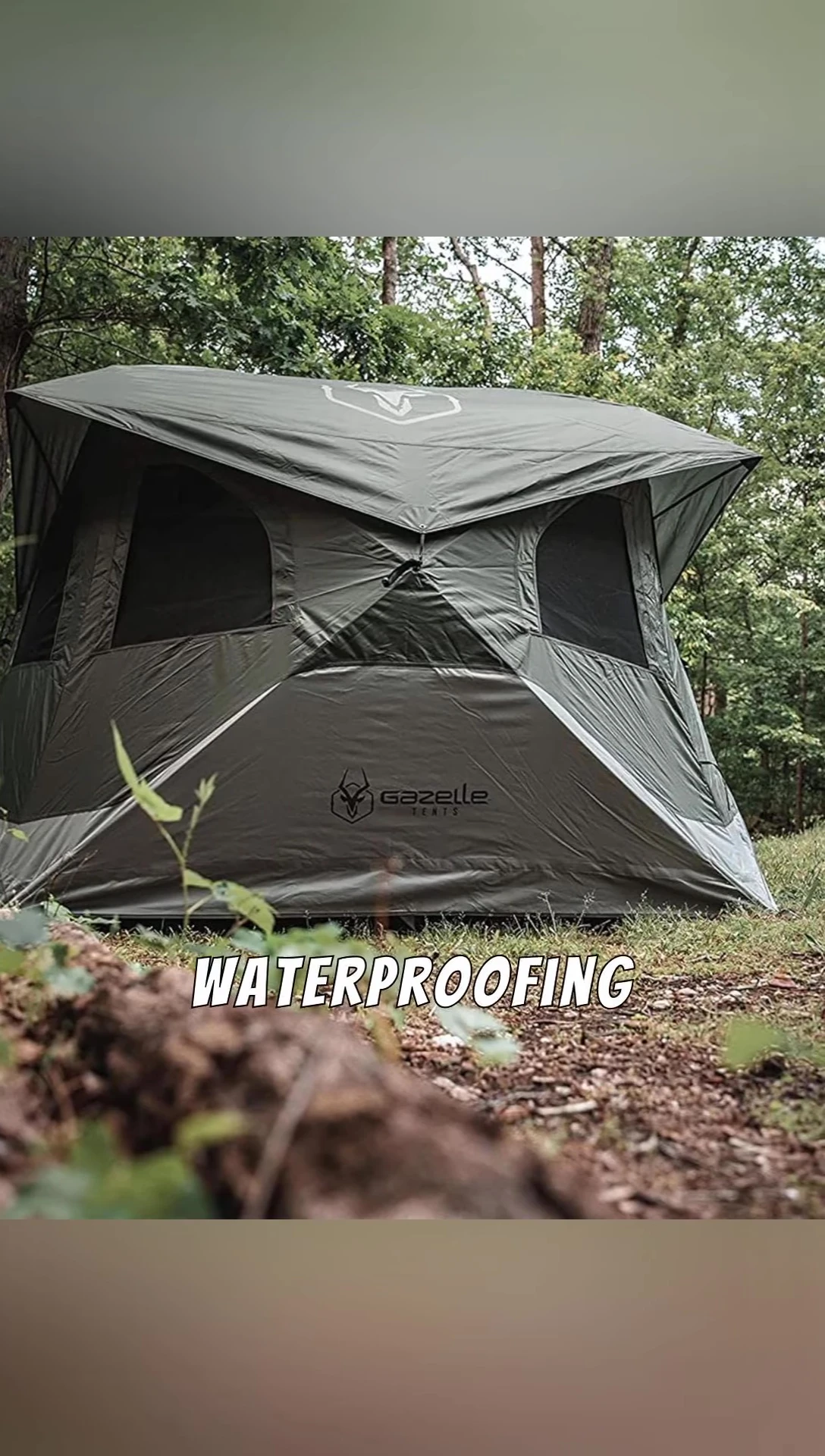 Shot emphasizing the water and UV resistance of the tent.