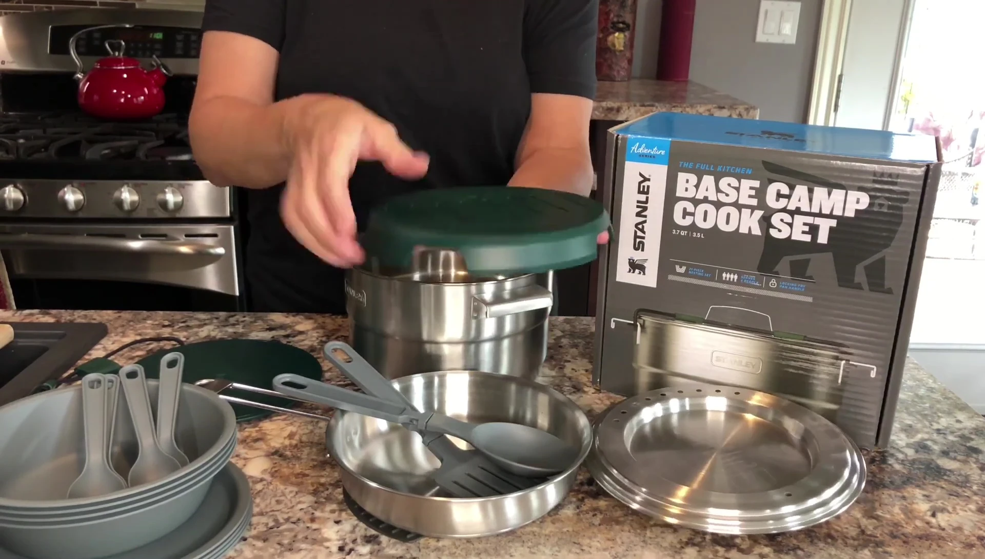 The dish drying rack and pot.