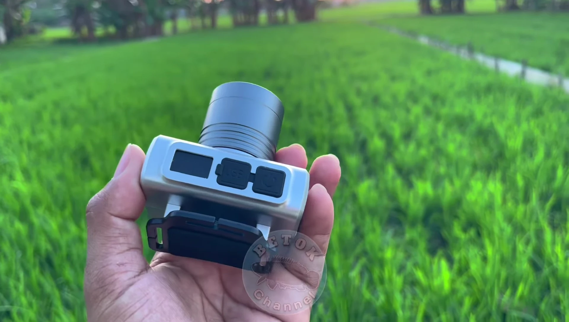 Close-up shot of the headlamp's material composition