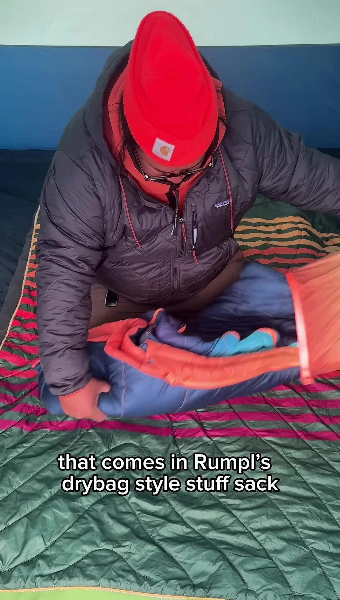 The Rumpl Wrap Sack in its roll-top stuff sack.