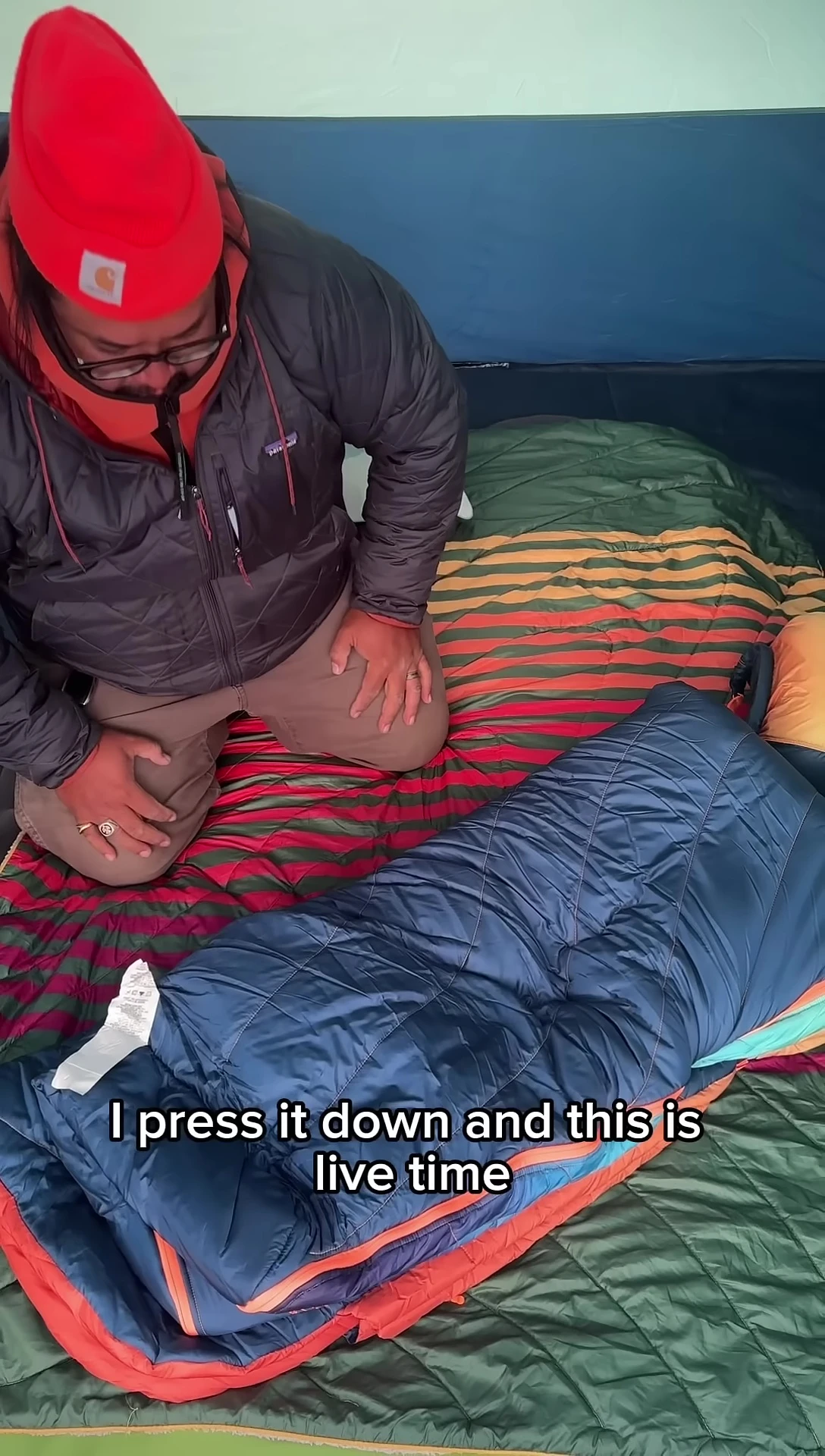 The Wrap Sack puffing up after being compressed.
