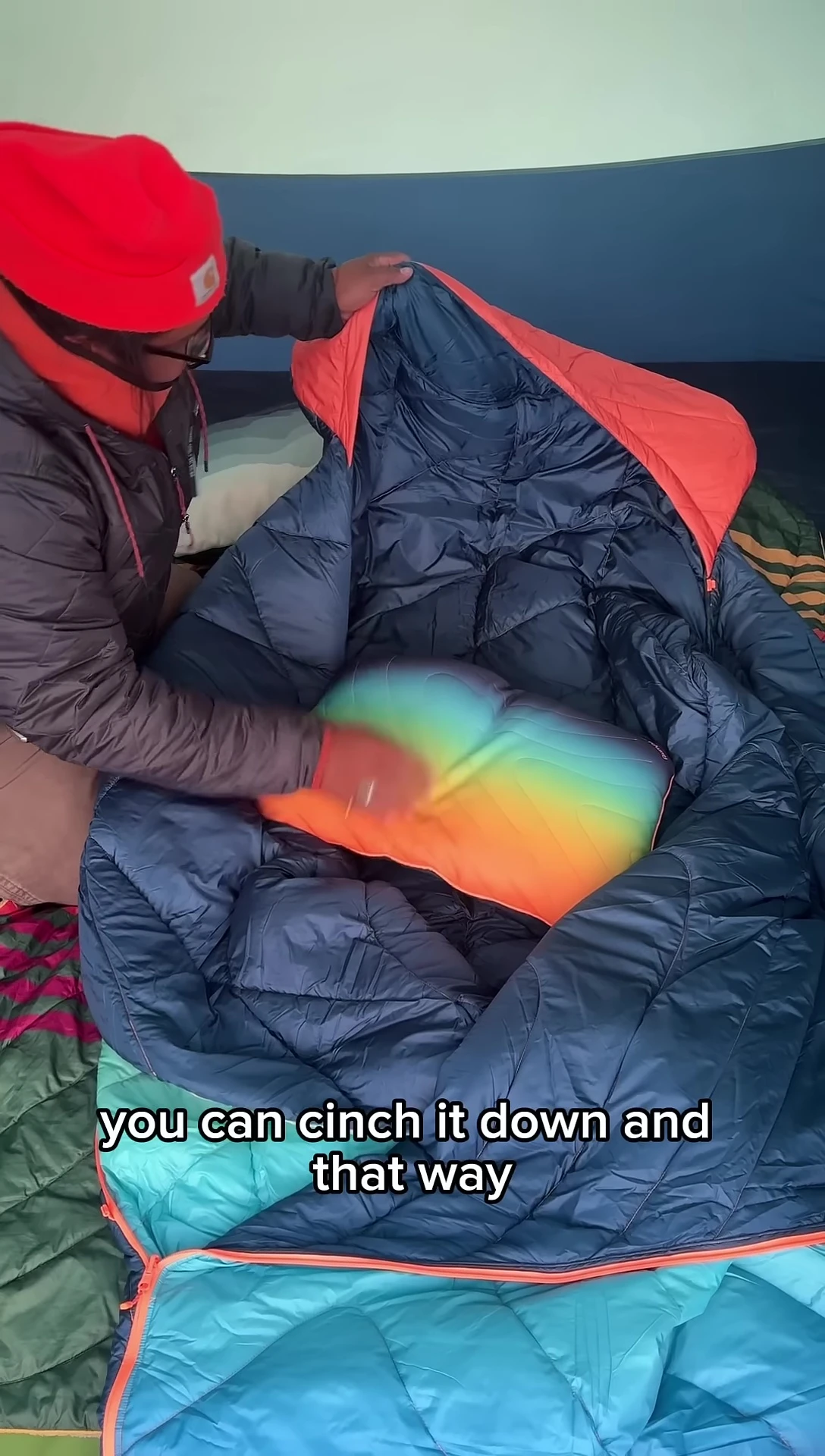 The pillow secured within the Wrap Sack's designated pocket.