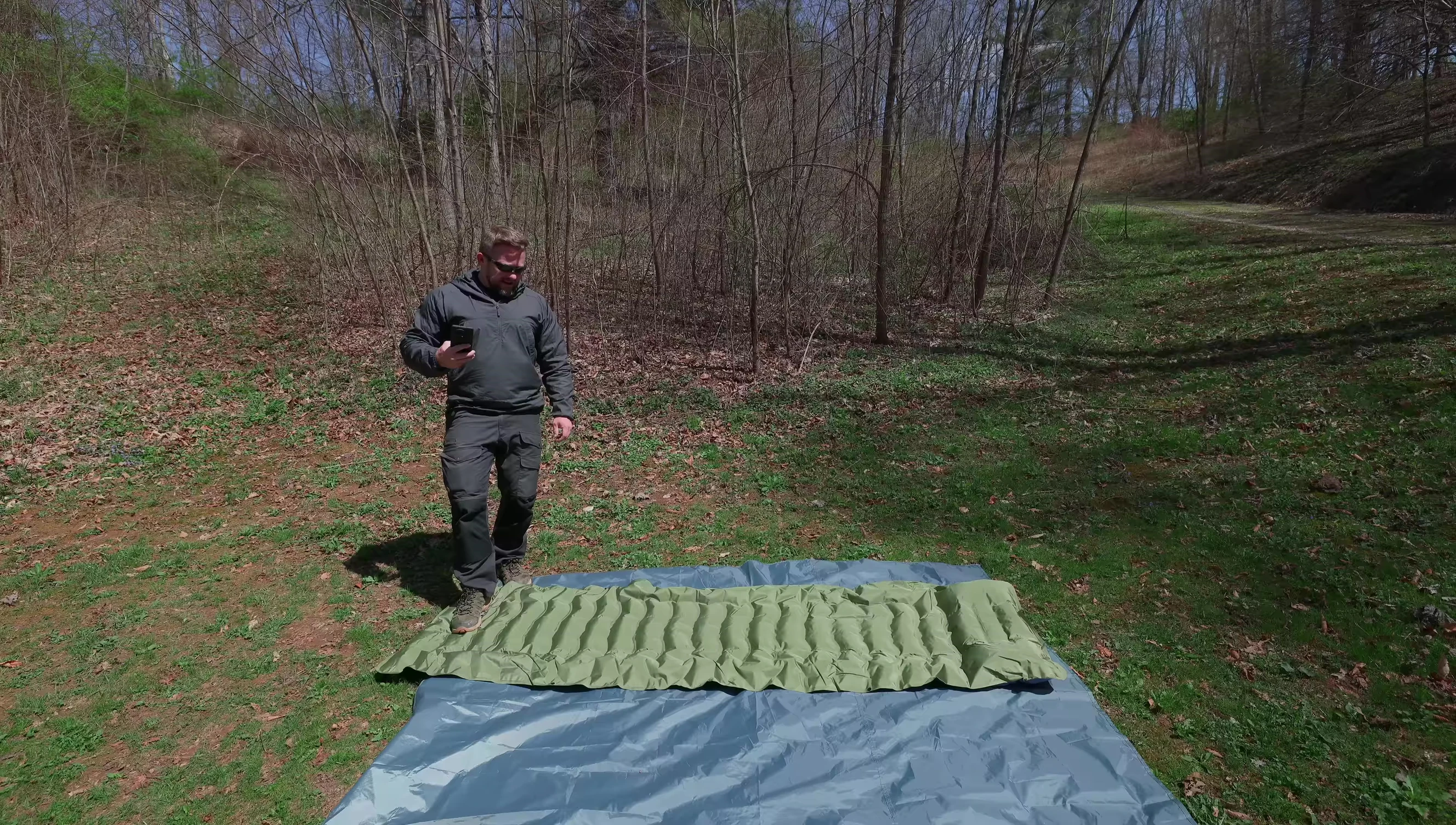 The sleeping pad partially inflated.